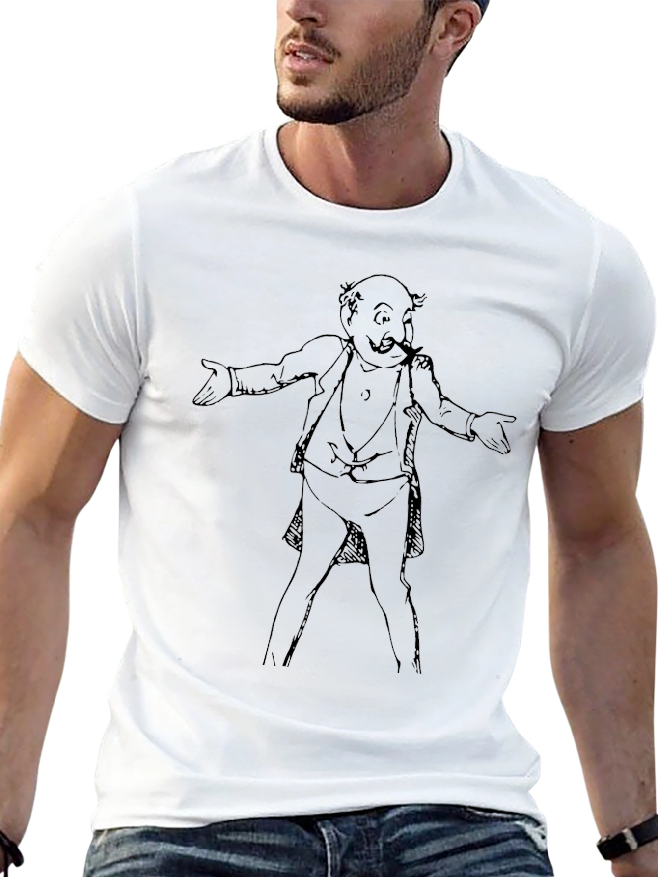 Cartoon Man Graphic Tee - Black Cotton T-Shirt