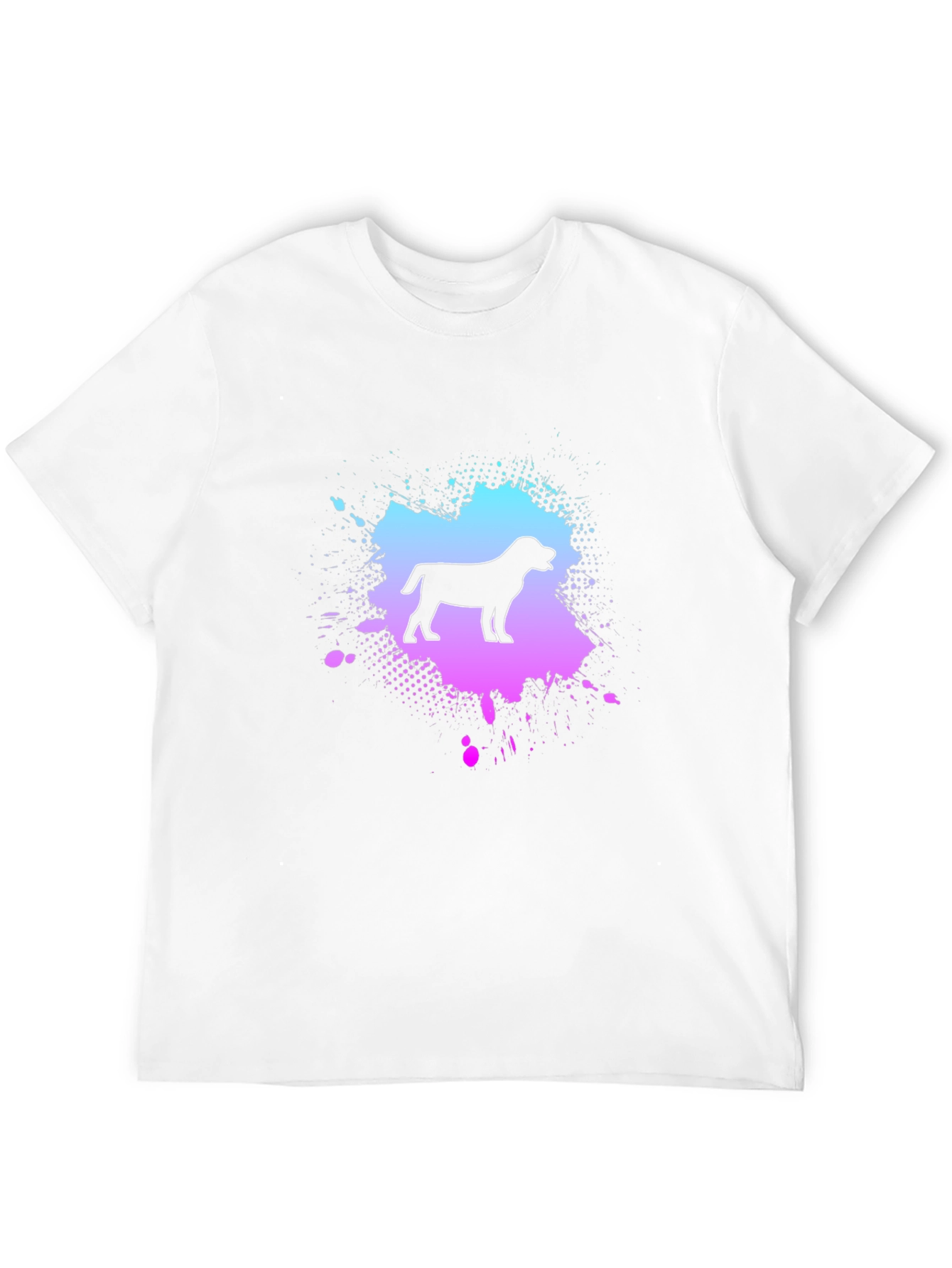 Dog Silhouette Black T-Shirt with Colorful Splatter Design