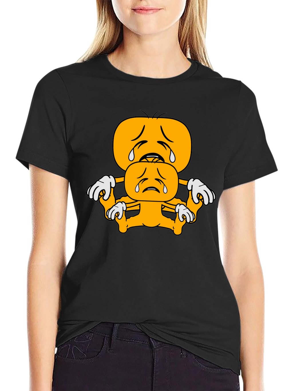 Sad Emoji Stack Black T-Shirt