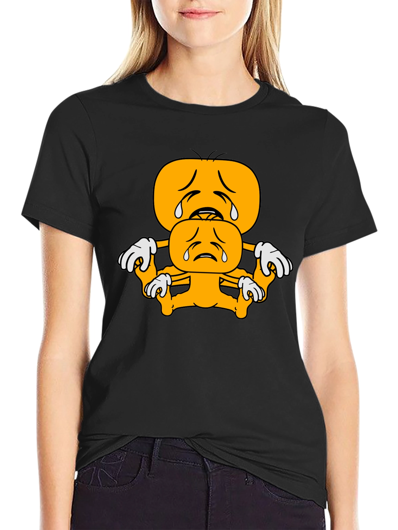 Sad Emoji Stack Black T-Shirt