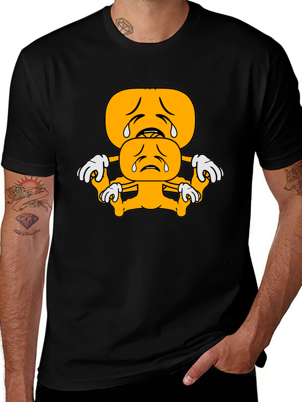 Sad Emoji Stack Black T-Shirt