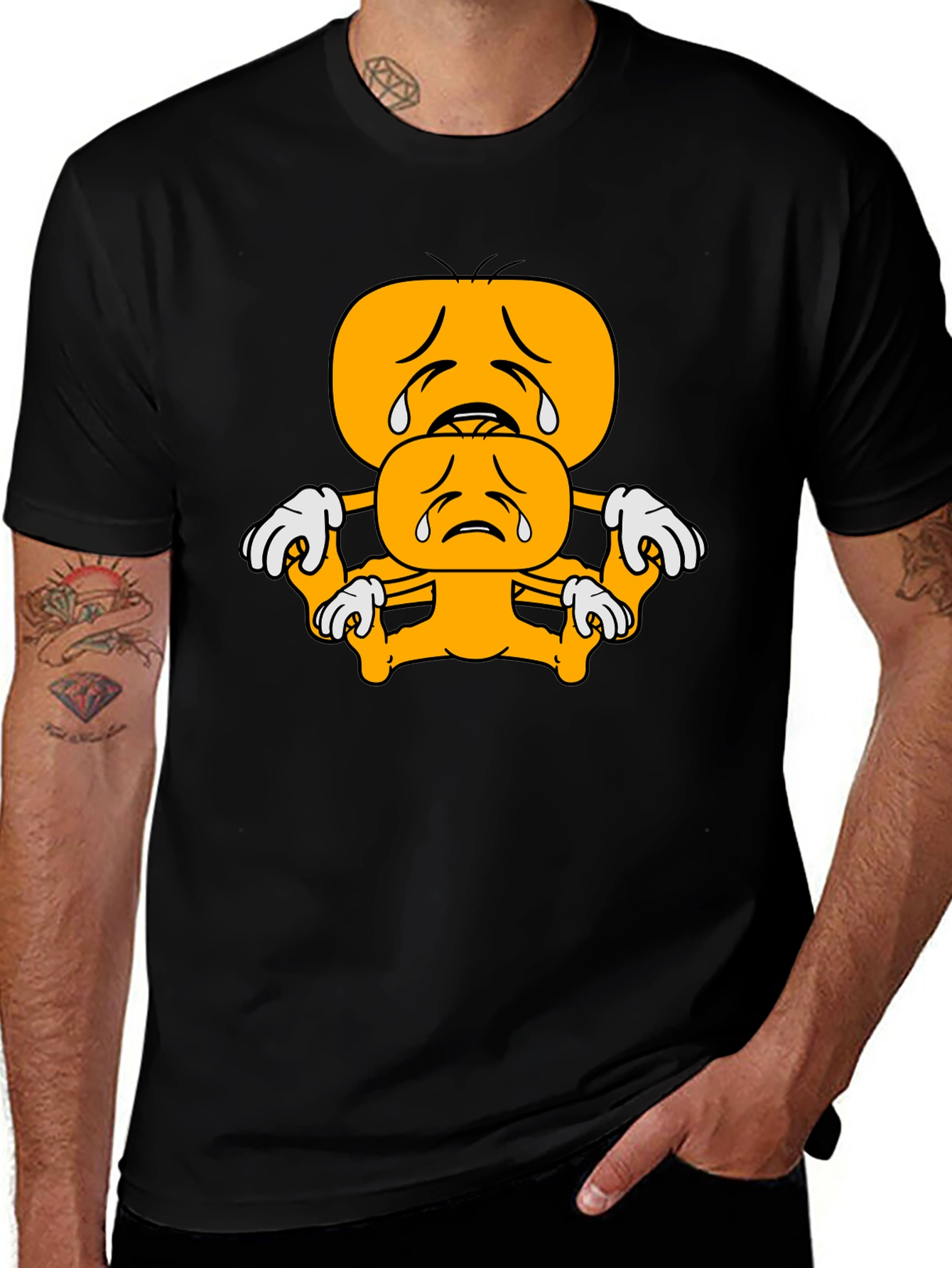 Sad Emoji Stack Black T-Shirt