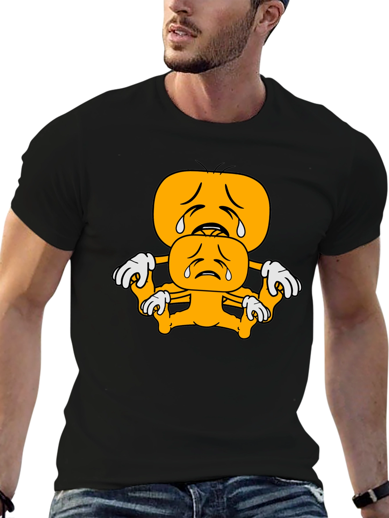 Sad Emoji Stack Black T-Shirt