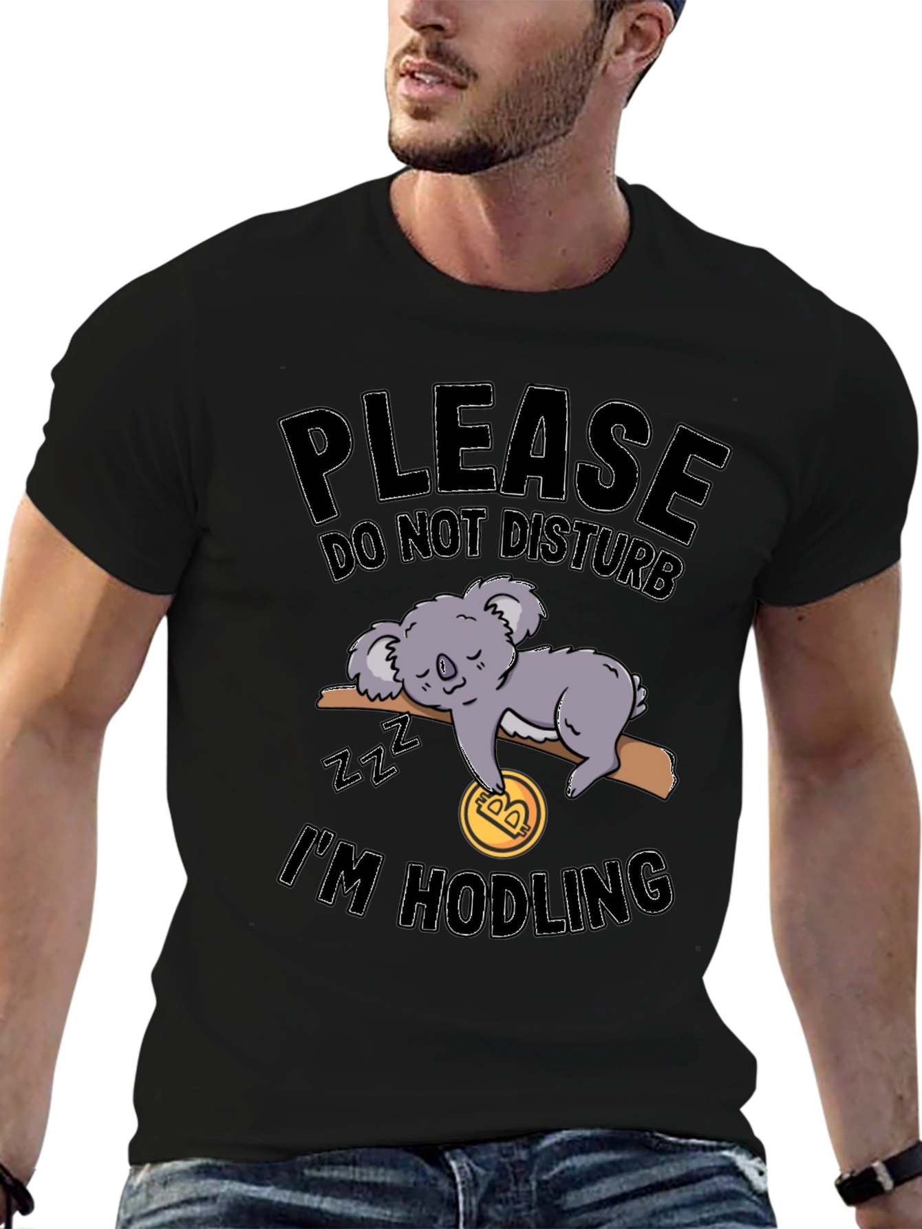 Funny Crypto Koala Hodler Black T-Shirt