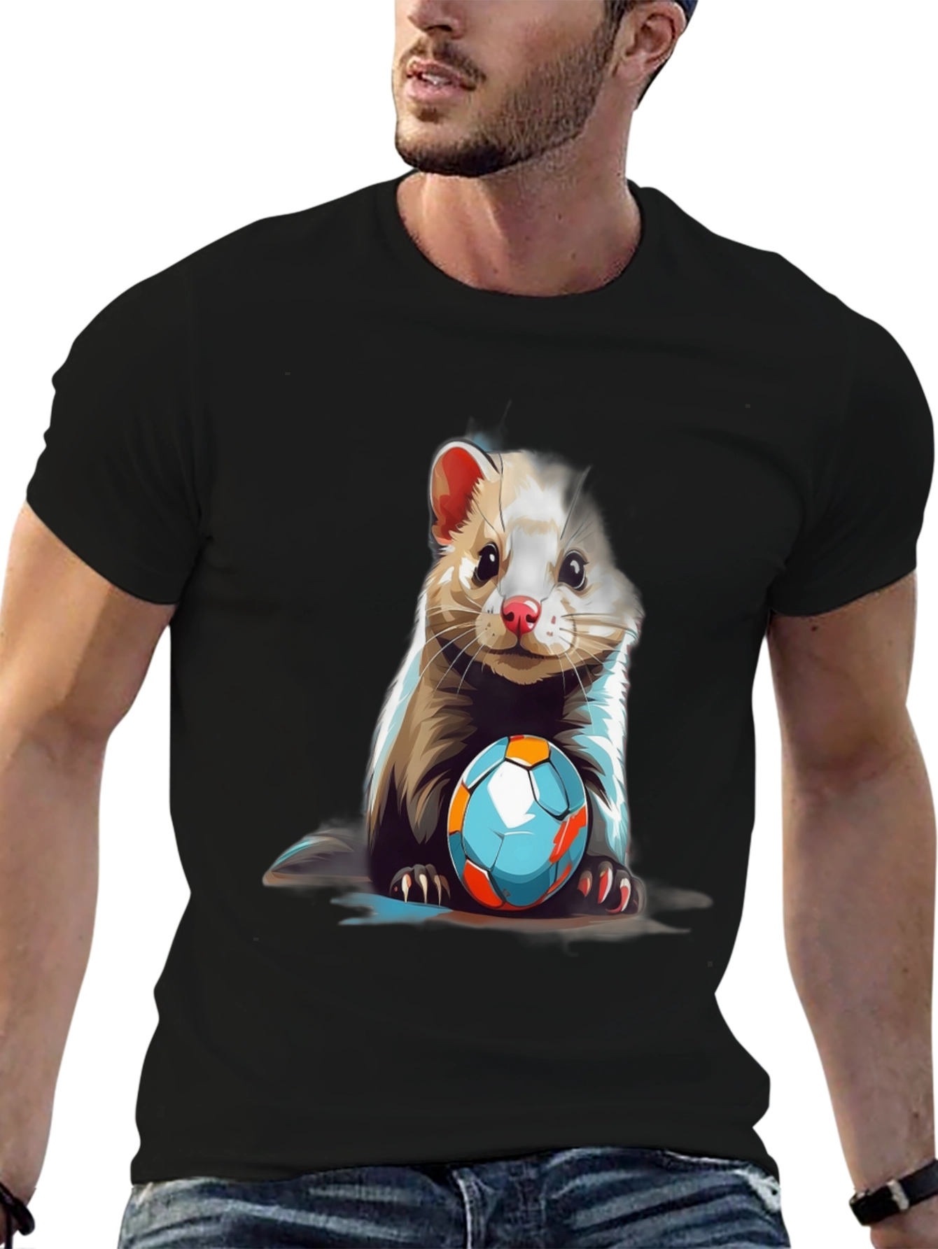 Ferret & Football Graphic Tee - Cute Animal Design