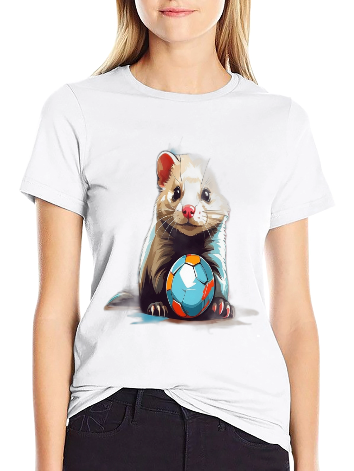 Ferret & Football Graphic Tee - Cute Animal Design