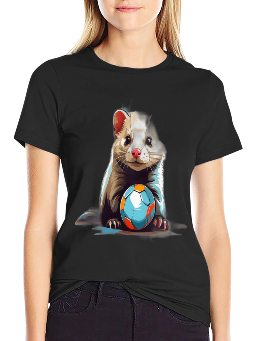 Ferret & Football Graphic Tee - Cute Animal Design