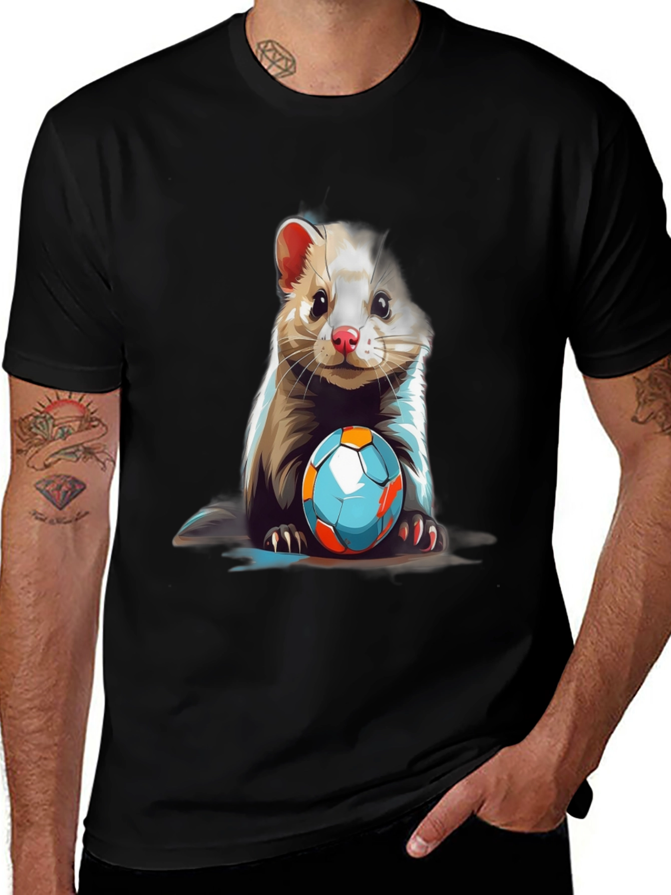 Ferret & Football Graphic Tee - Cute Animal Design