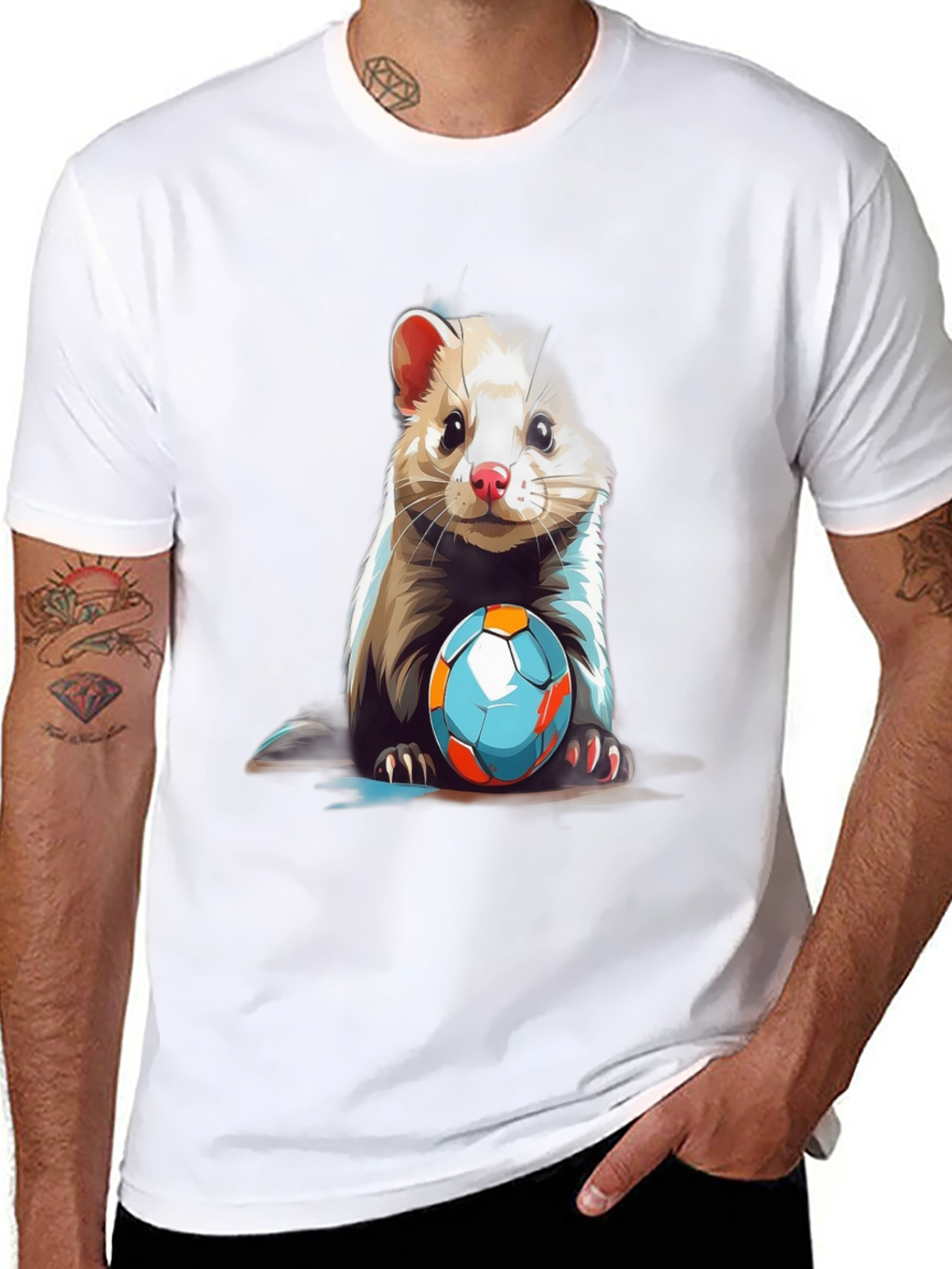 Ferret & Football Graphic Tee - Cute Animal Design