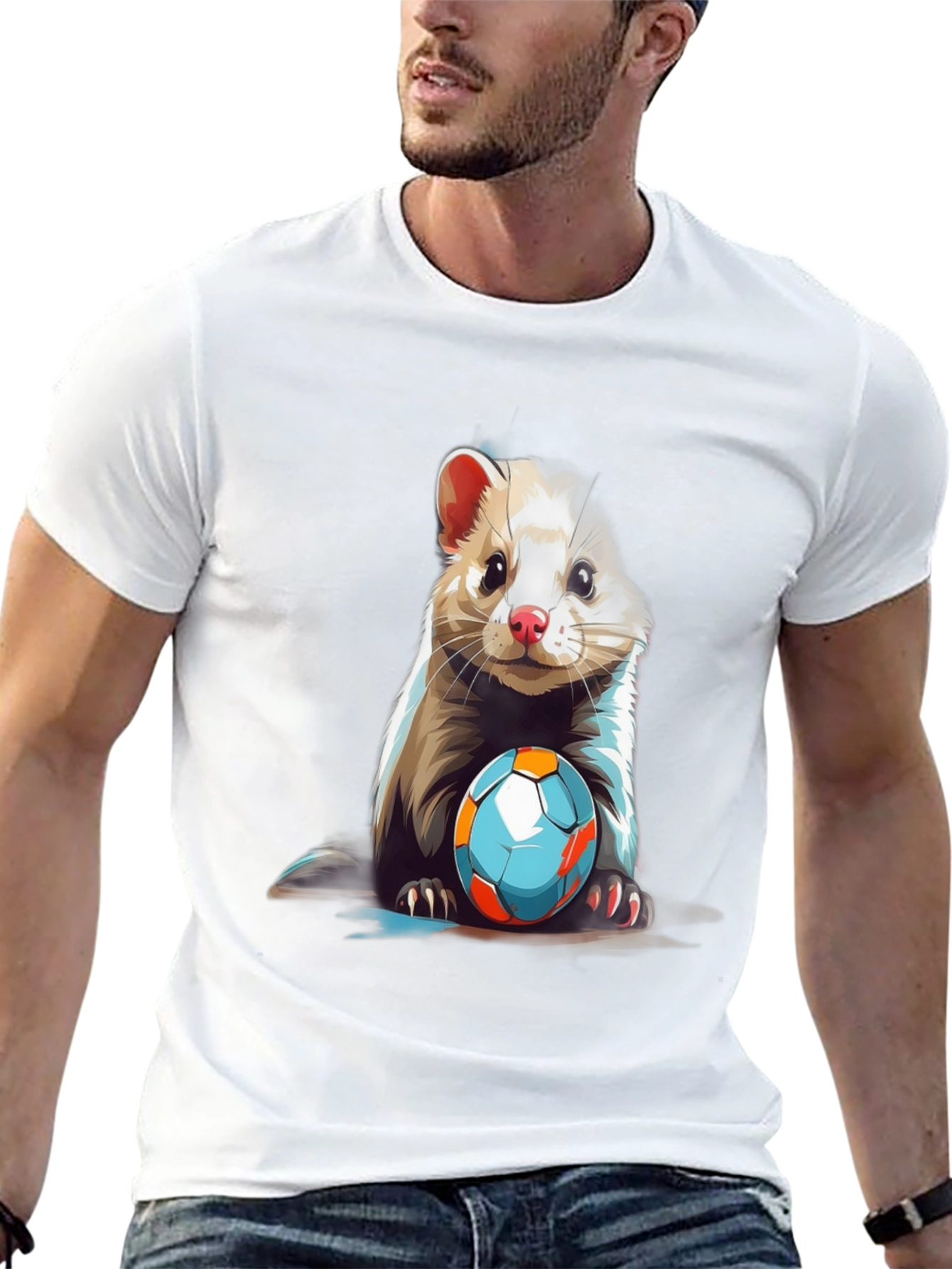 Ferret & Football Graphic Tee - Cute Animal Design