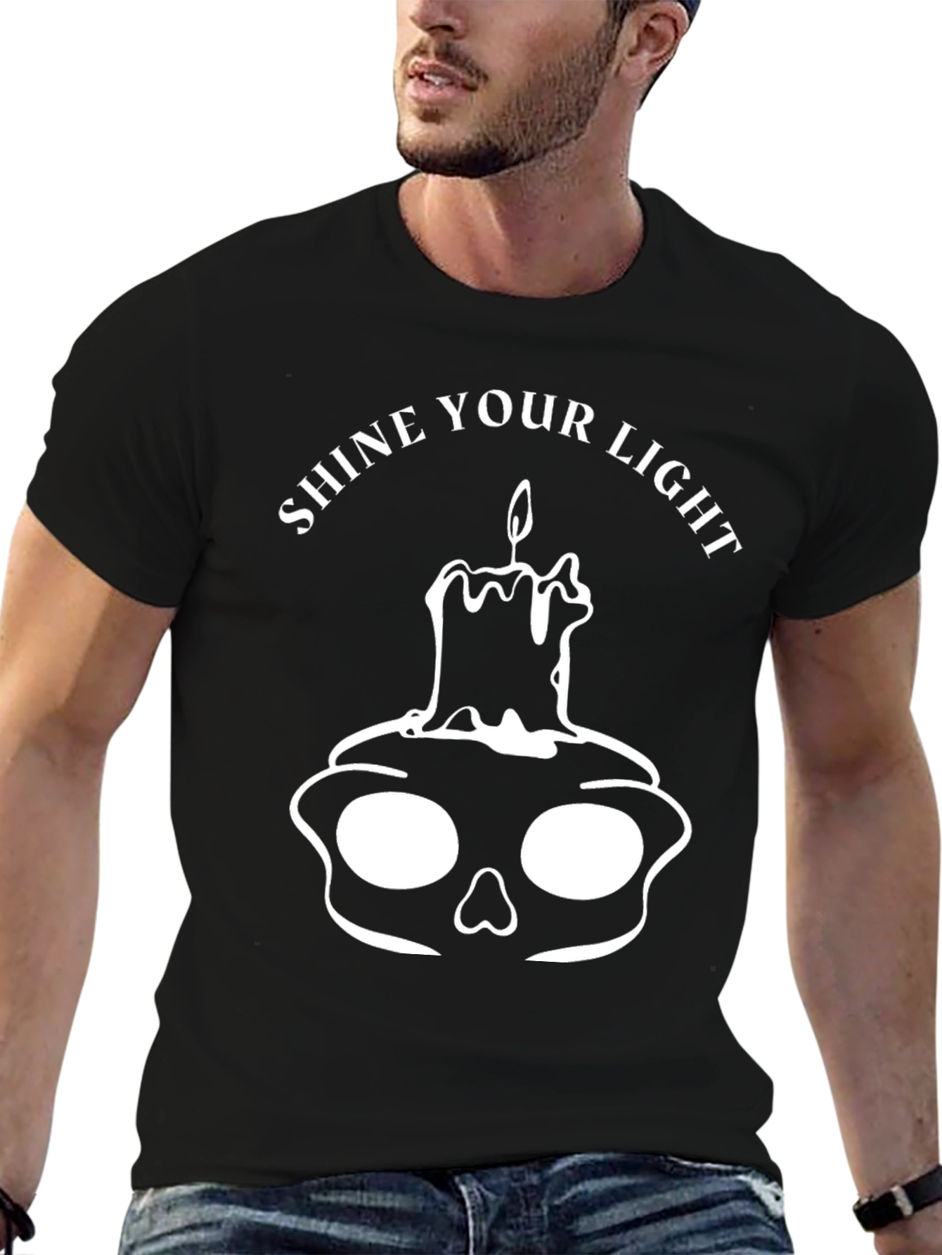 Shine Your Light Skull Candle Black Graphic T-Shirt