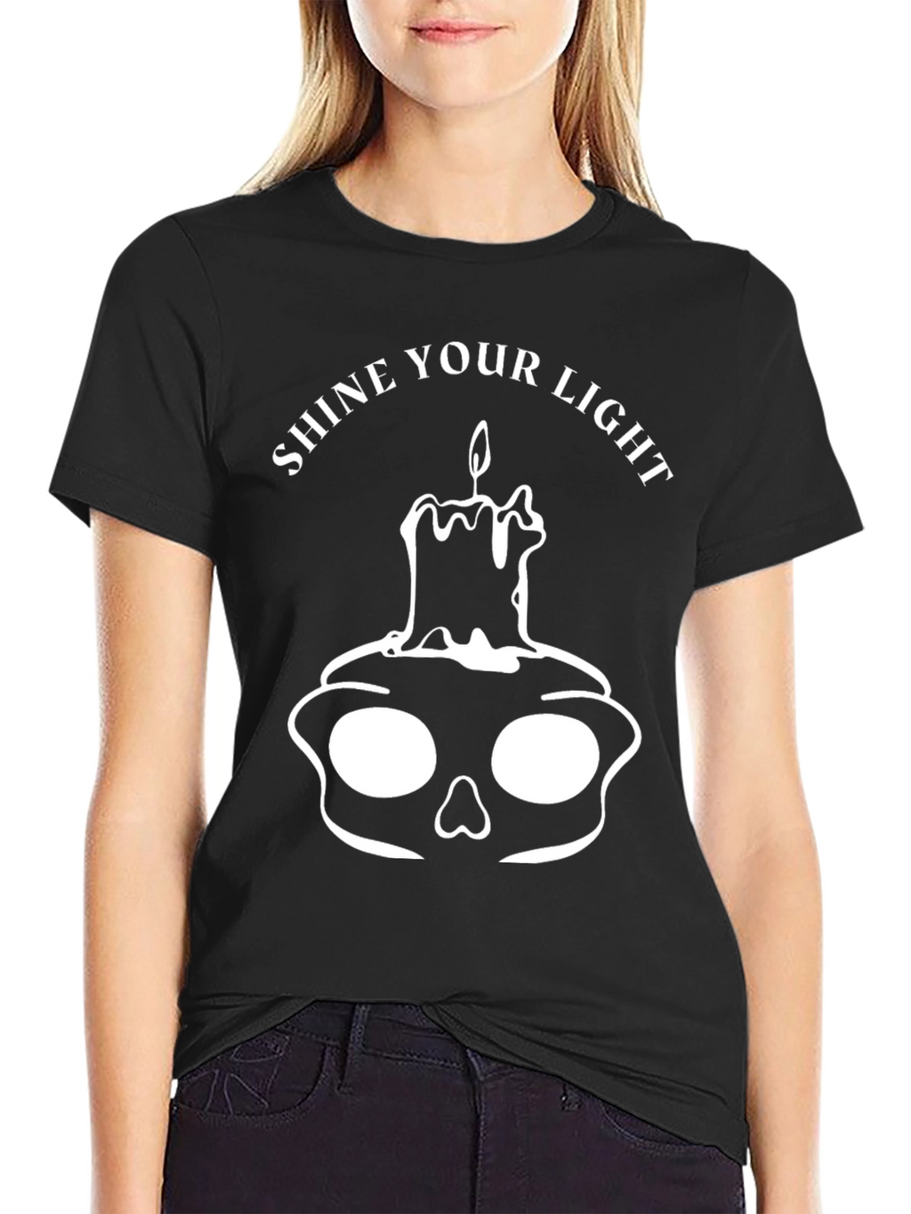Shine Your Light Skull Candle Black Graphic T-Shirt