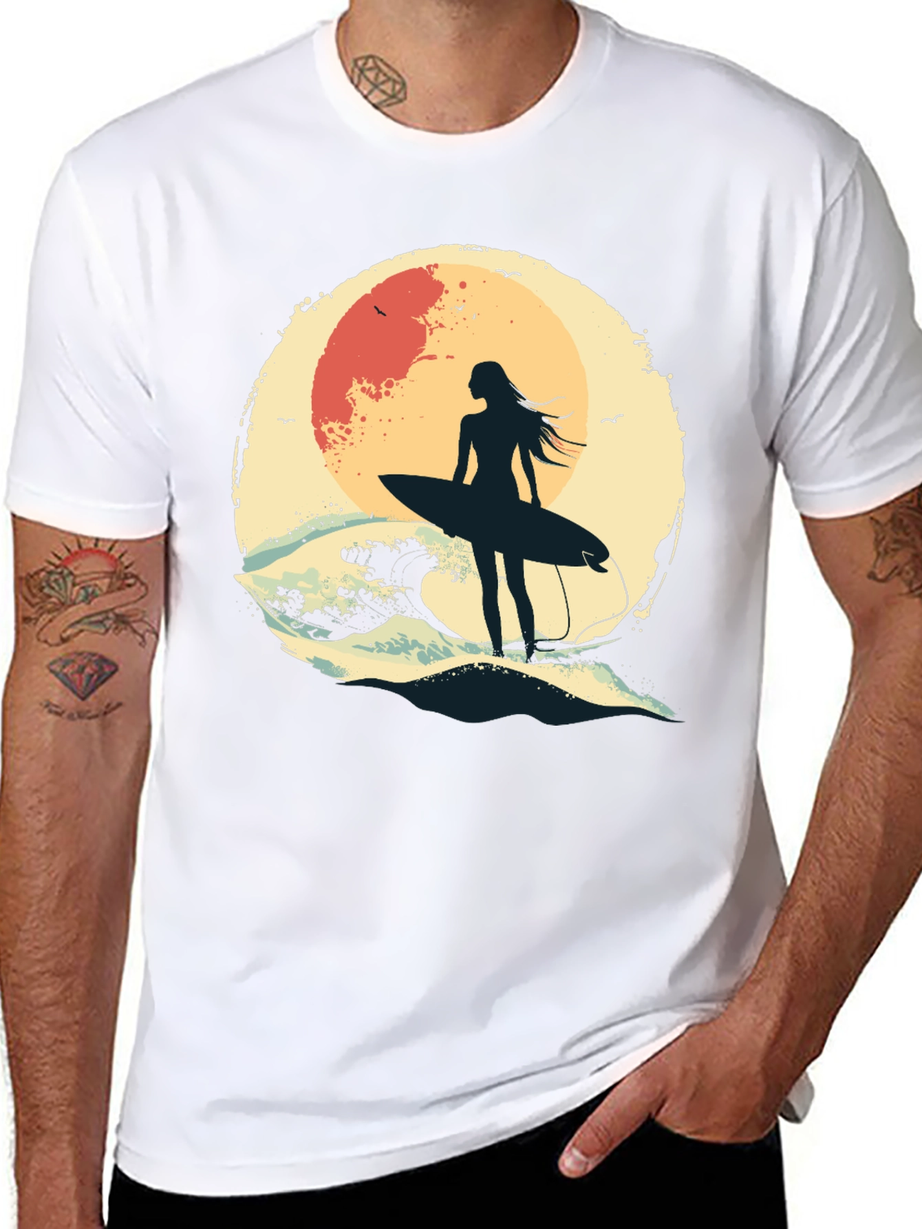 Surfer Girl Graphic Tee - Black Unisex T-Shirt