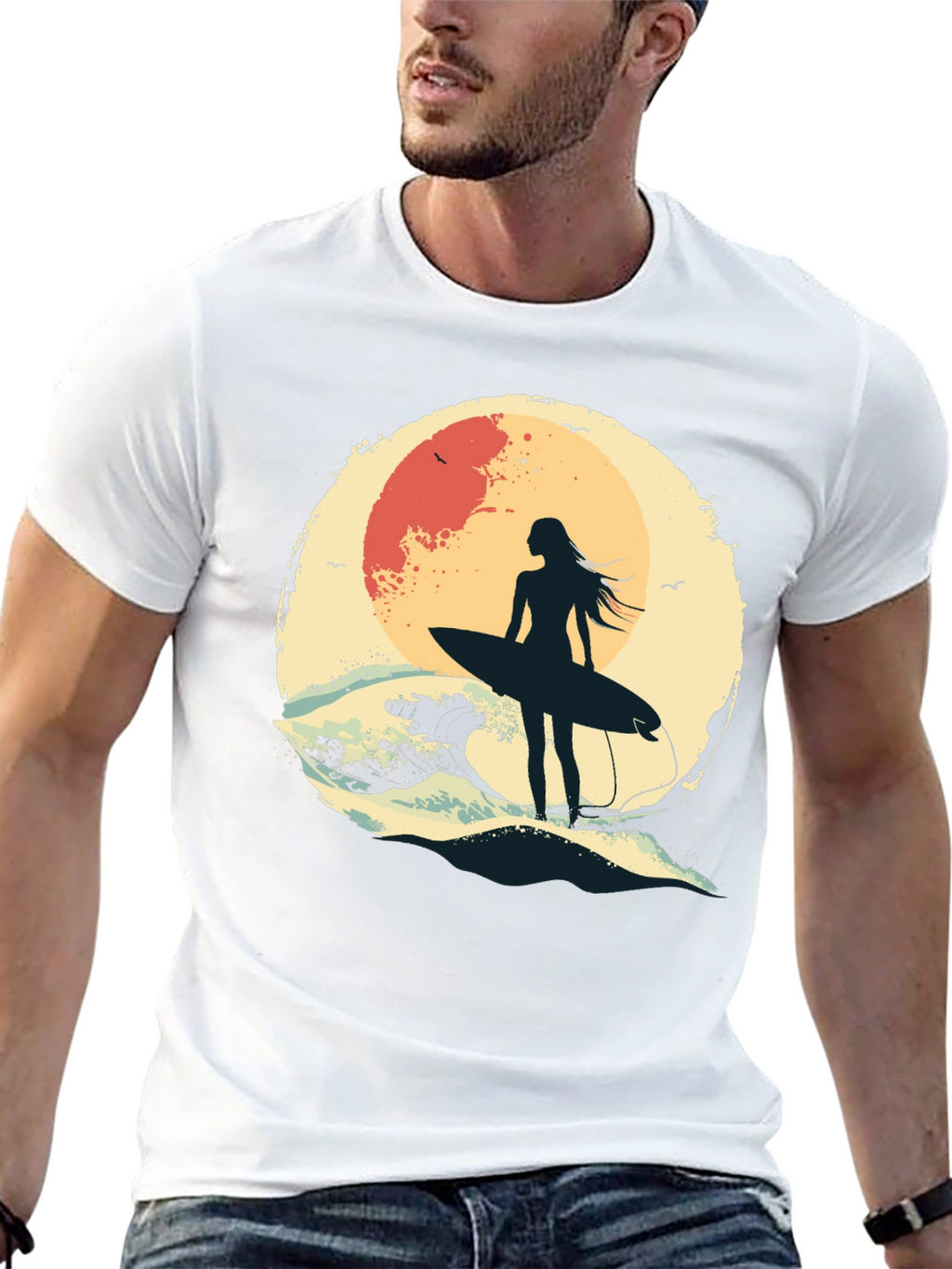 Surfer Girl Graphic Tee - Black Unisex T-Shirt
