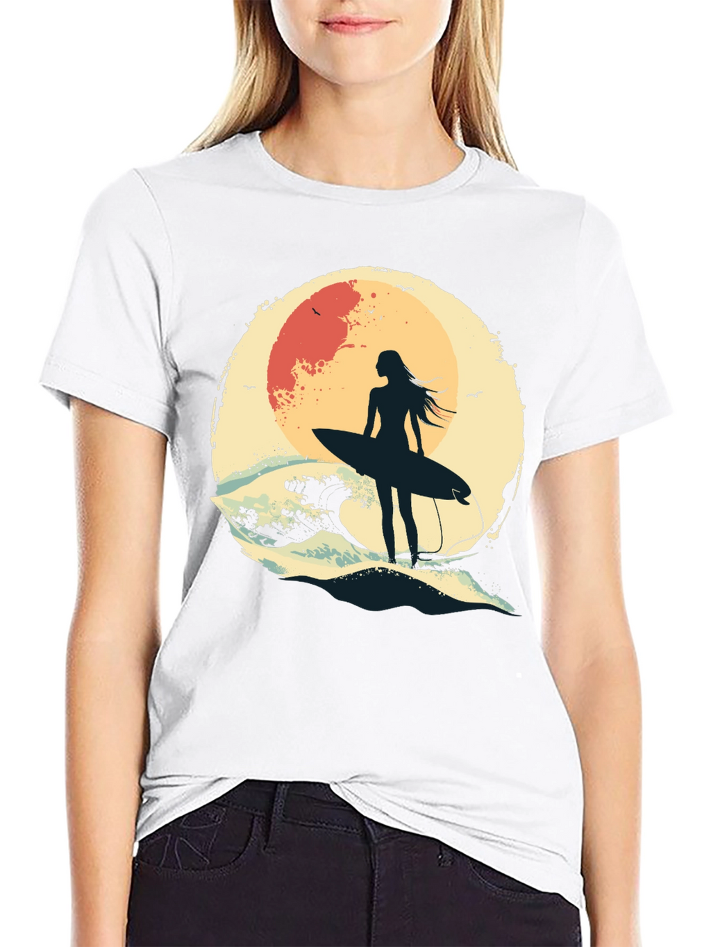 Surfer Girl Graphic Tee - Black Unisex T-Shirt