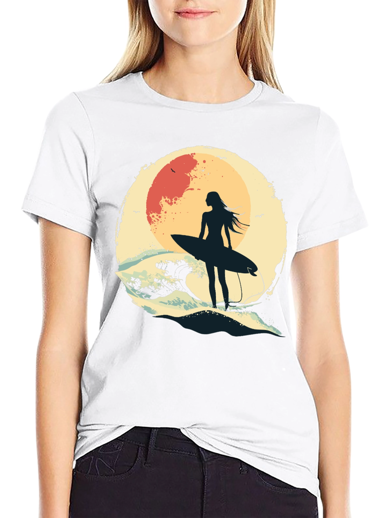 Surfer Girl Graphic Tee - Black Unisex T-Shirt