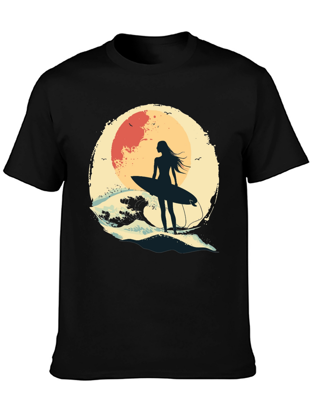 Surfer Girl Graphic Tee - Black Unisex T-Shirt