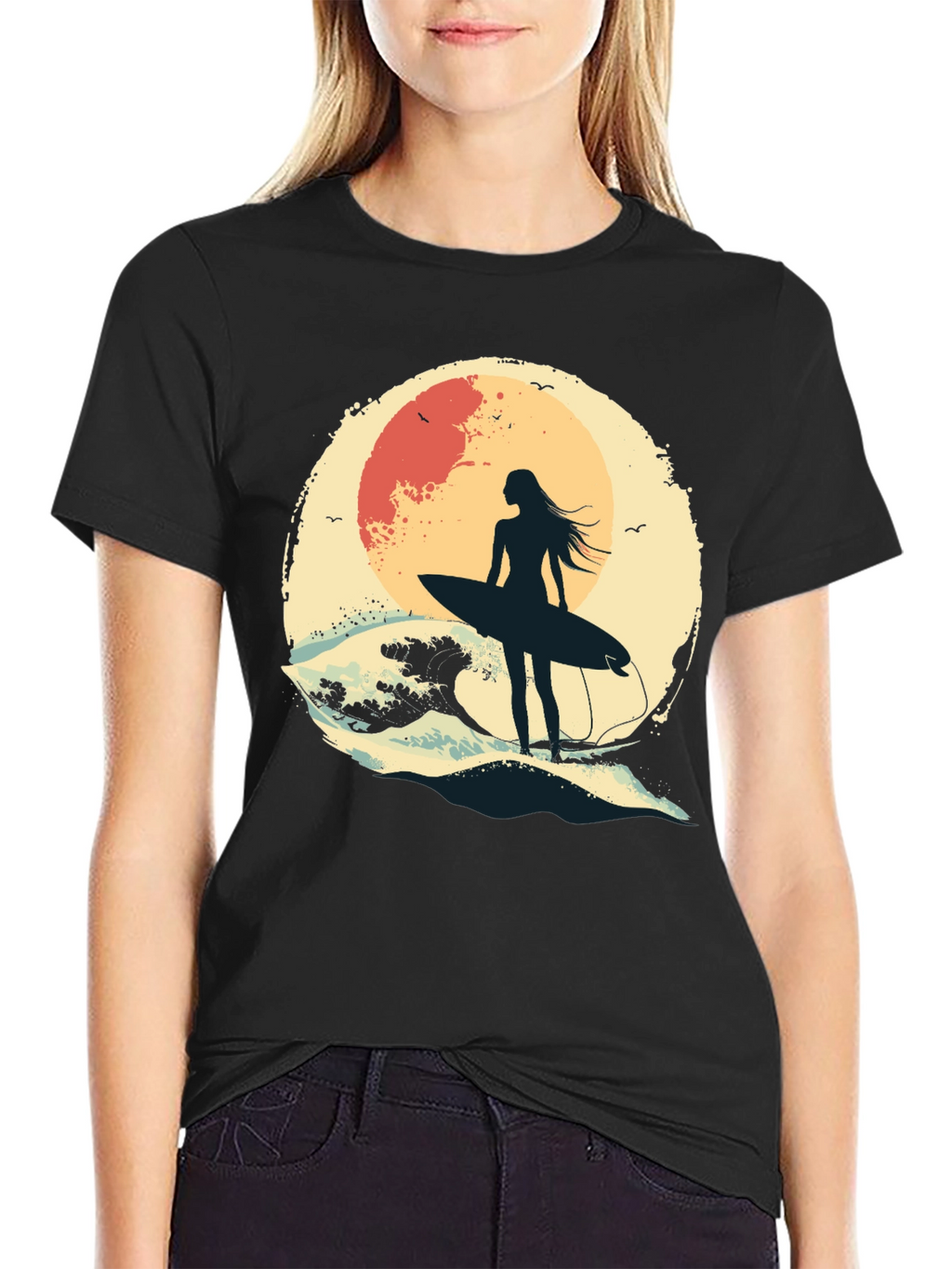 Surfer Girl Graphic Tee - Black Unisex T-Shirt