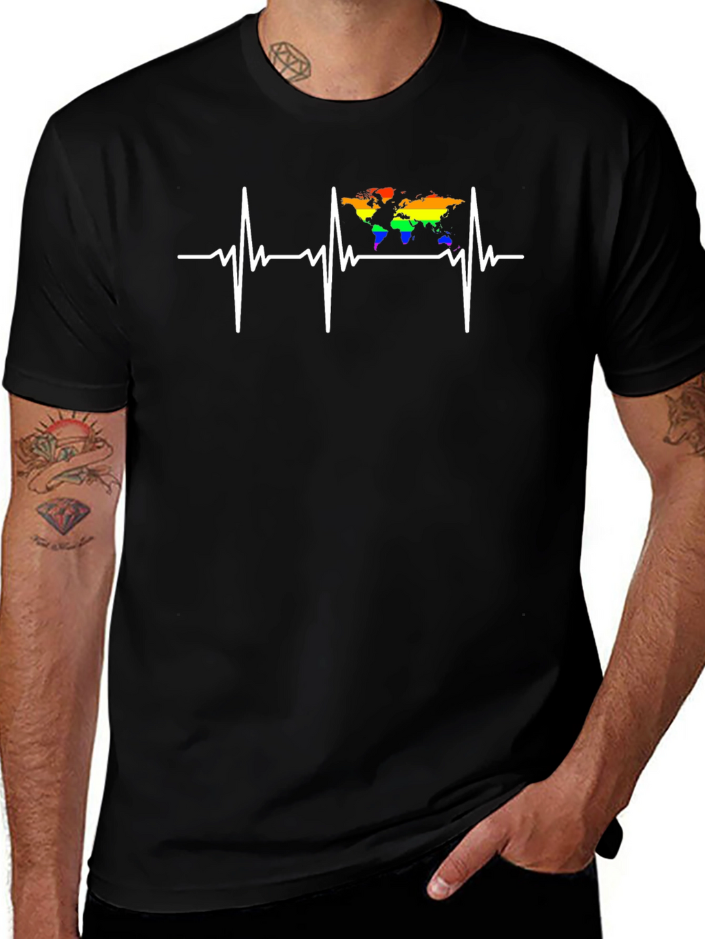 LGBTQ Pride World Map Heartbeat T-Shirt