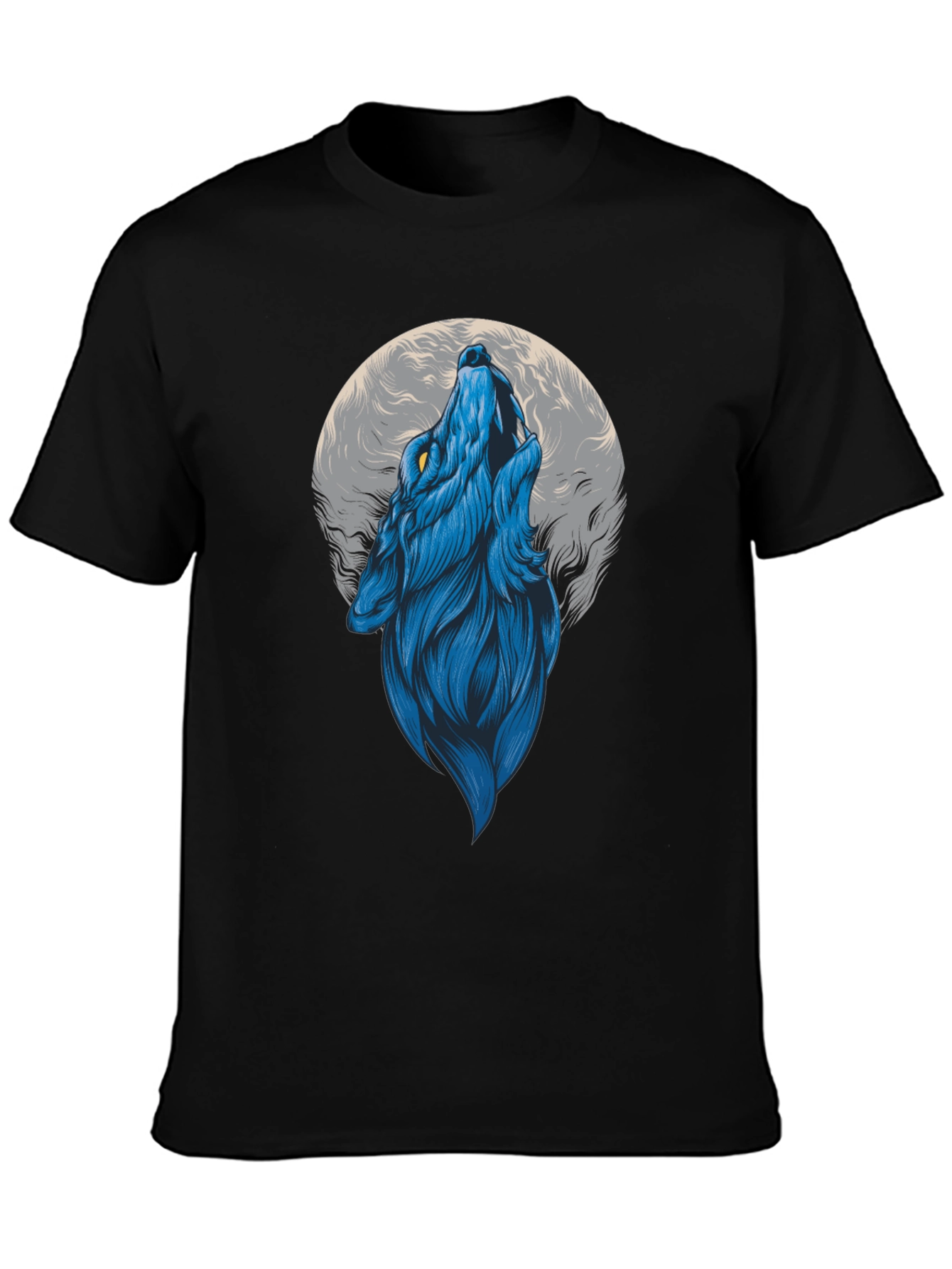 Blue Wolf Howling at Moon Graphic Tee