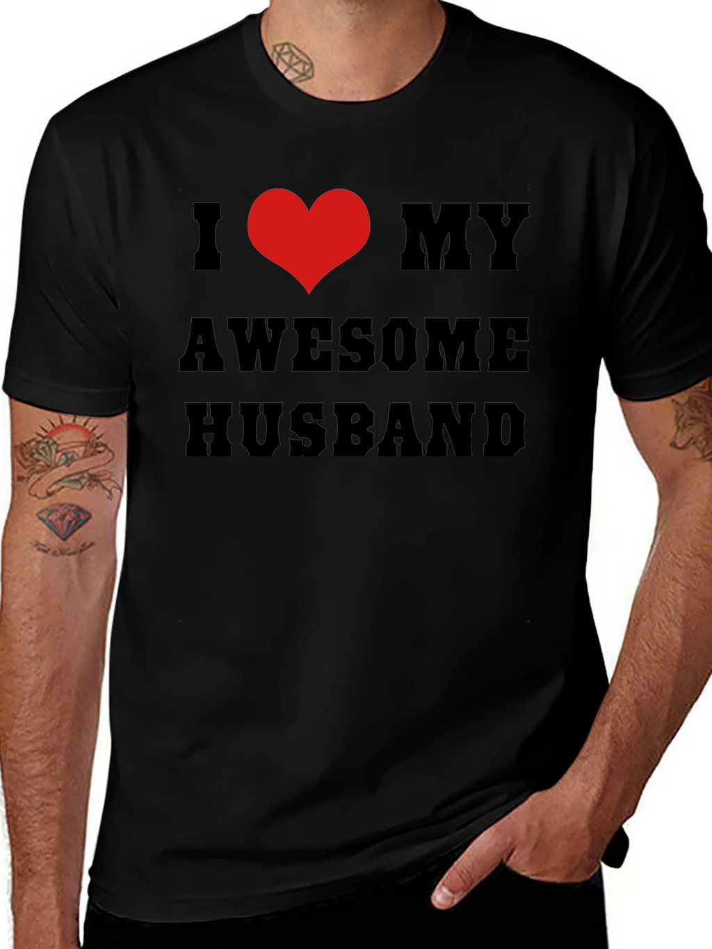 I Heart My Awesome Husband Black T-Shirt