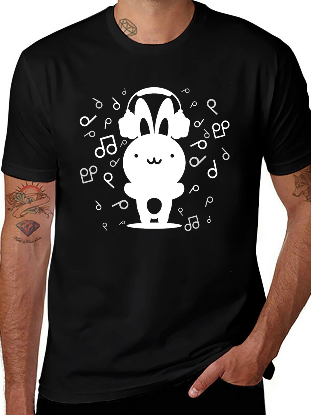 Bunny DJ Graphic Tee - Black Cotton Blend