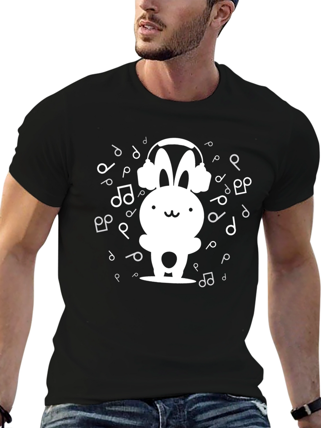 Bunny DJ Graphic Tee - Black Cotton Blend