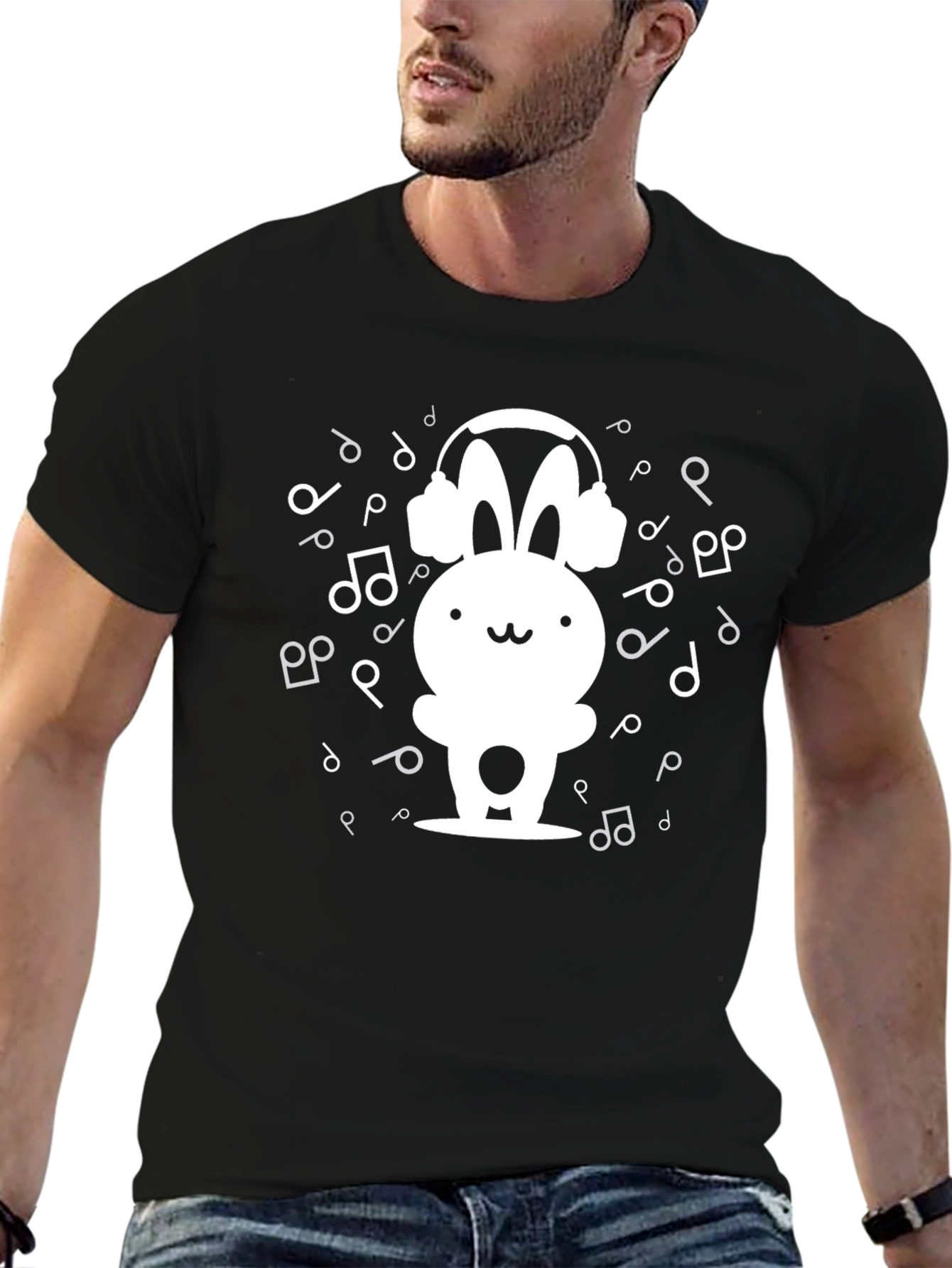Bunny DJ Graphic Tee - Black Cotton Blend