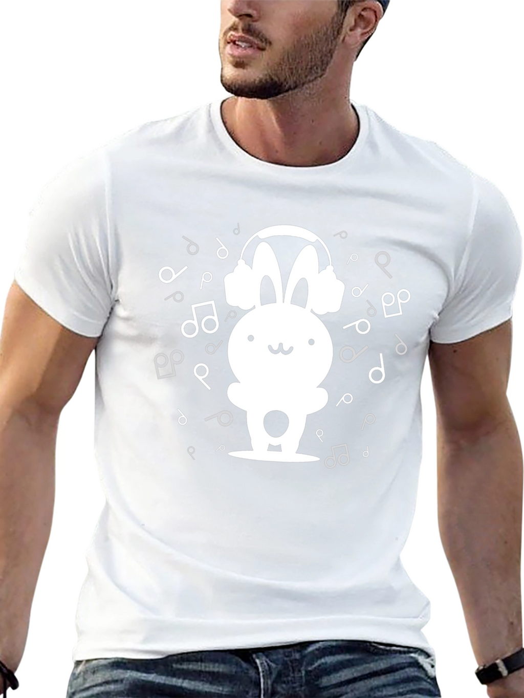 Bunny DJ Graphic Tee - Black Cotton Blend