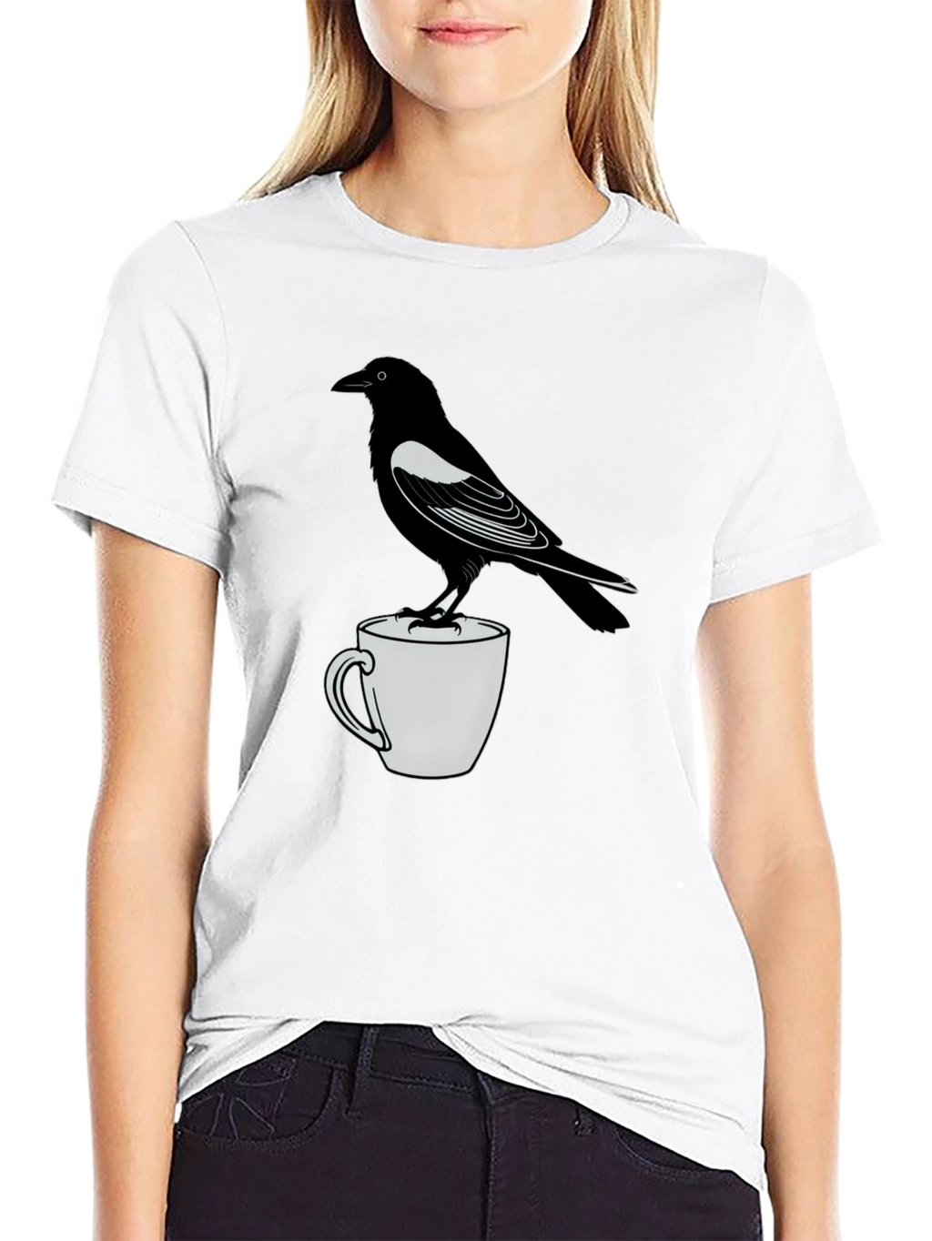 Raven On Mug Graphic T-Shirt