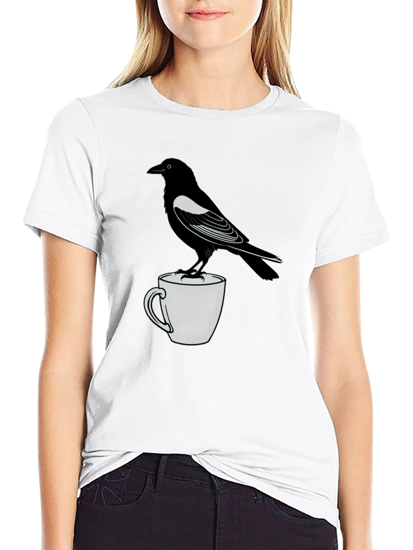 Raven On Mug Graphic T-Shirt