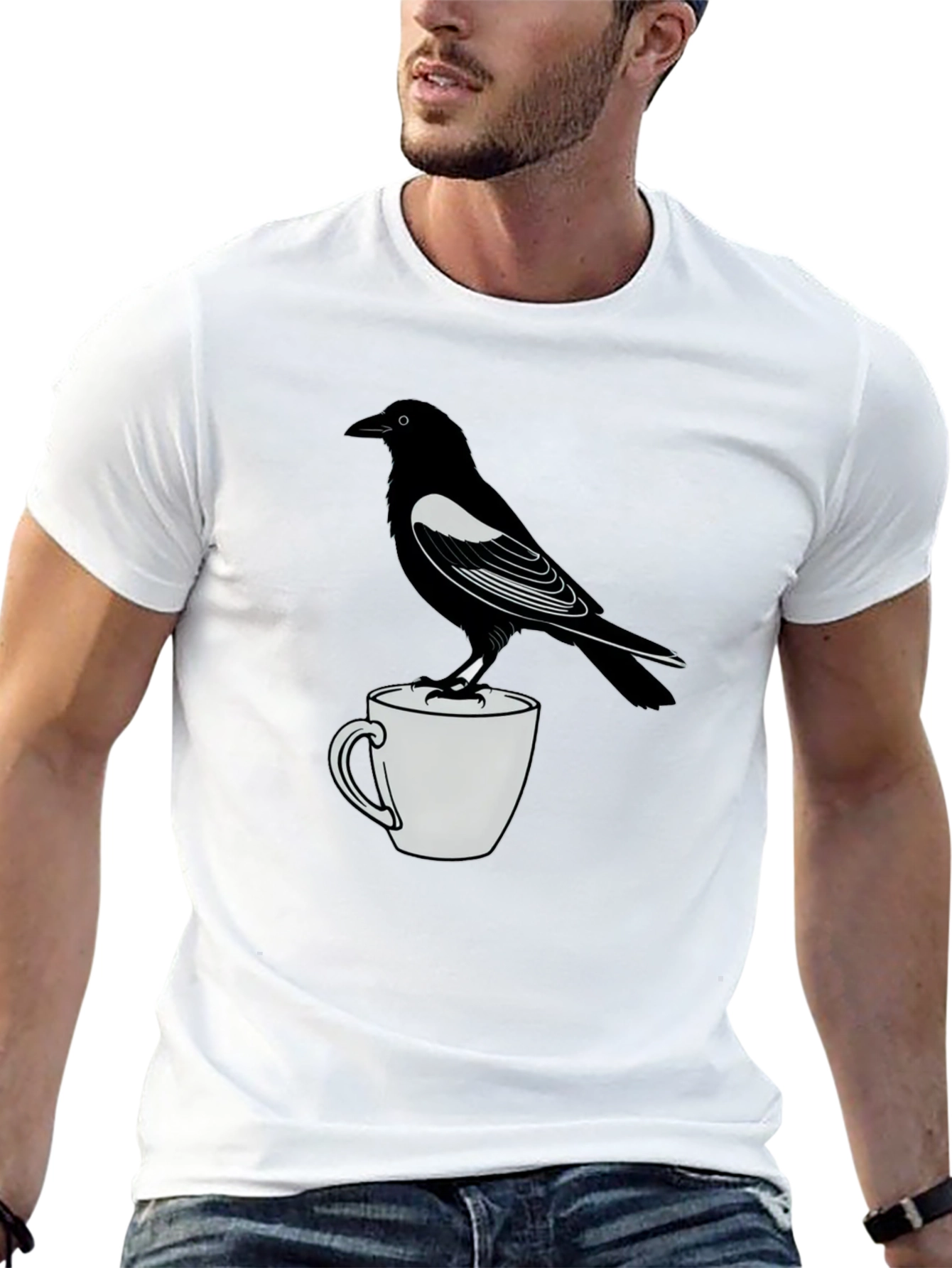 Raven On Mug Graphic T-Shirt
