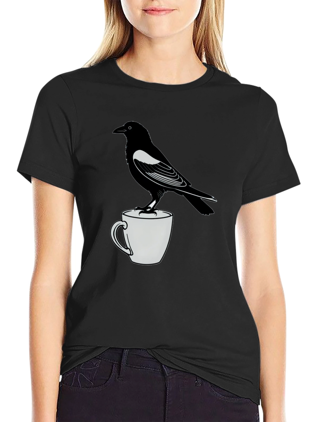 Raven On Mug Graphic T-Shirt