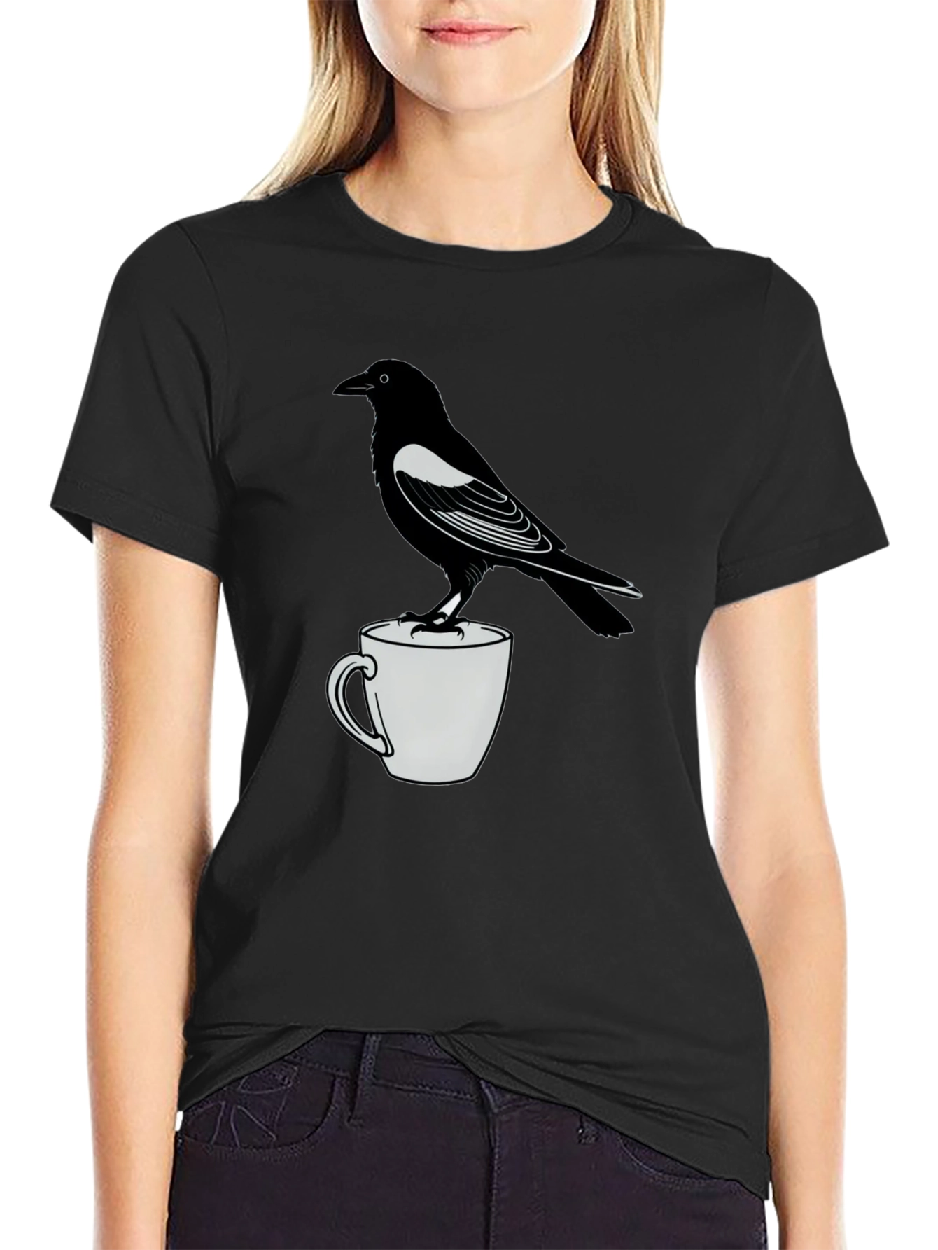 Raven On Mug Graphic T-Shirt