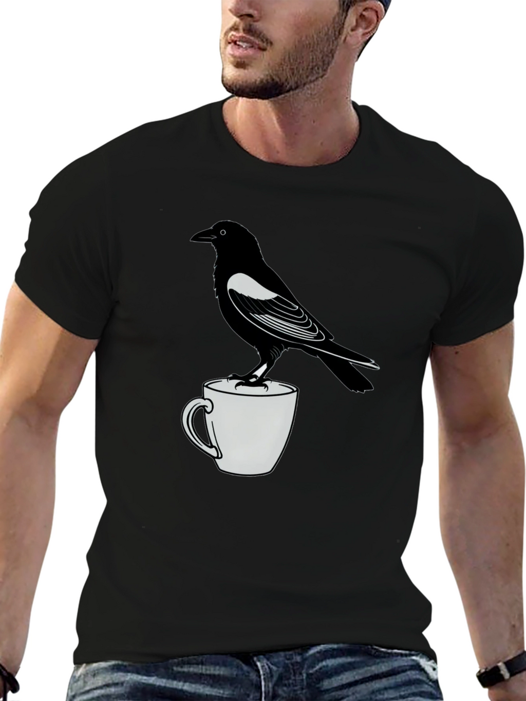 Raven On Mug Graphic T-Shirt