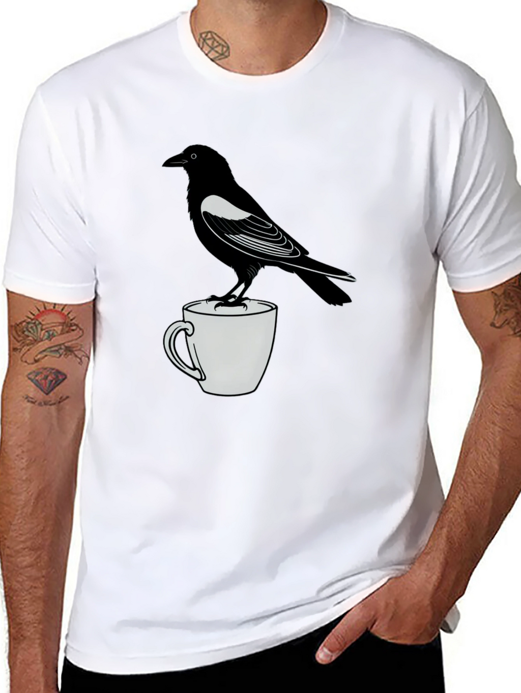Raven On Mug Graphic T-Shirt