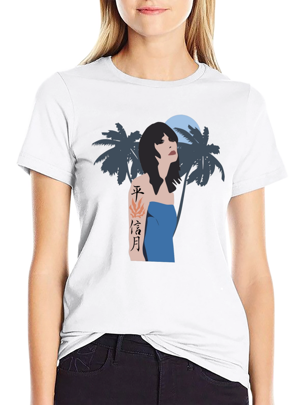 Tropical Woman Graphic Tee - Black Cotton Blend