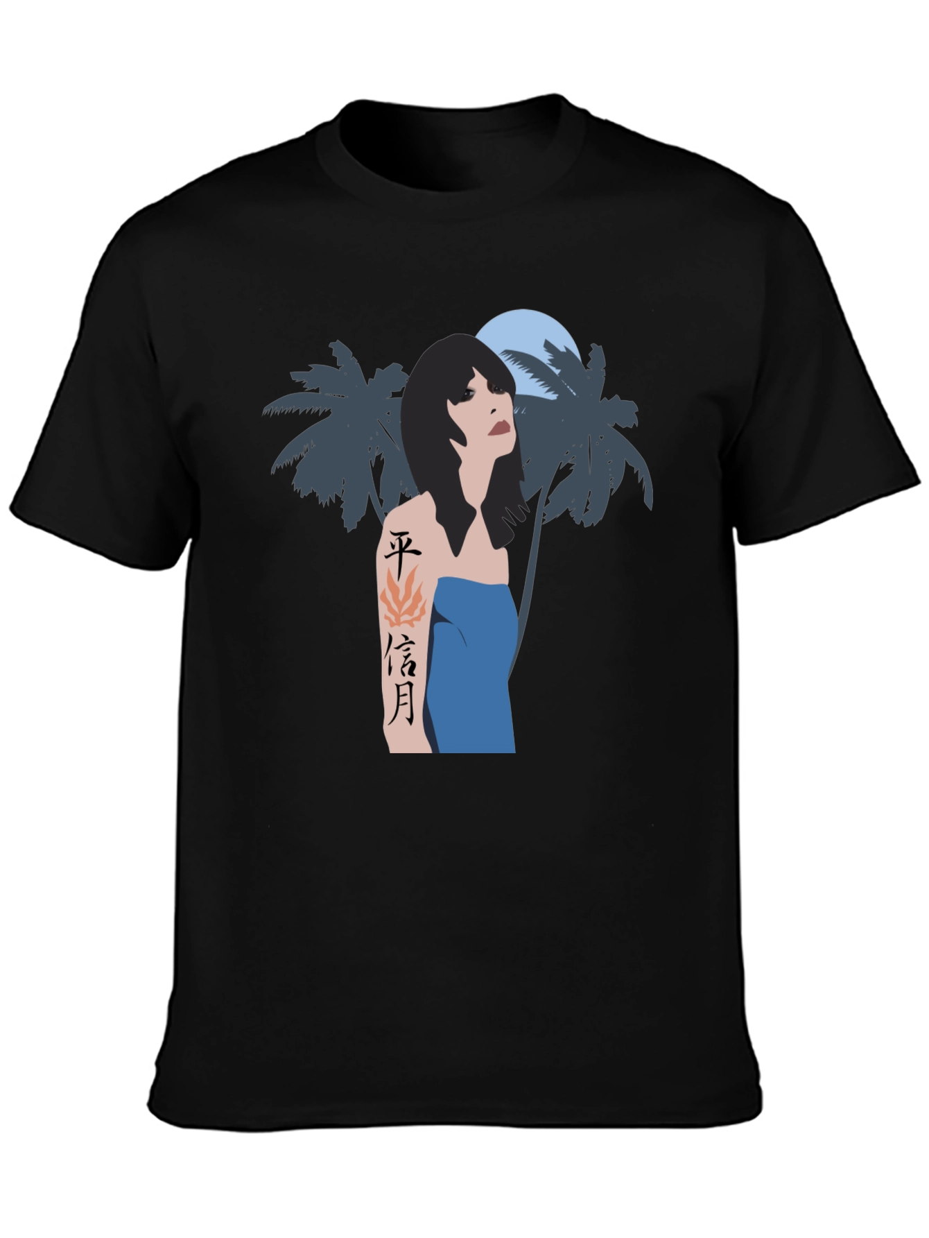 Tropical Woman Graphic Tee - Black Cotton Blend