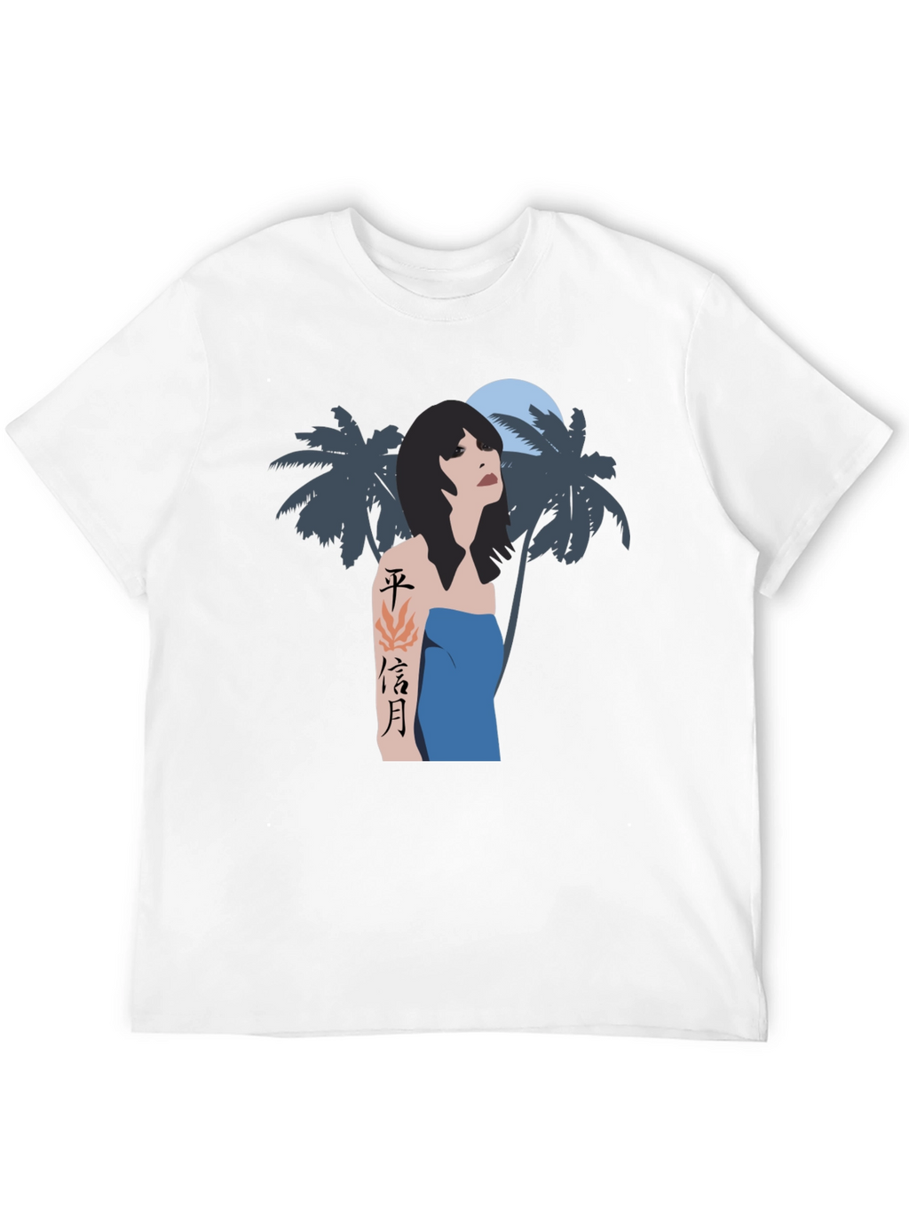 Tropical Woman Graphic Tee - Black Cotton Blend