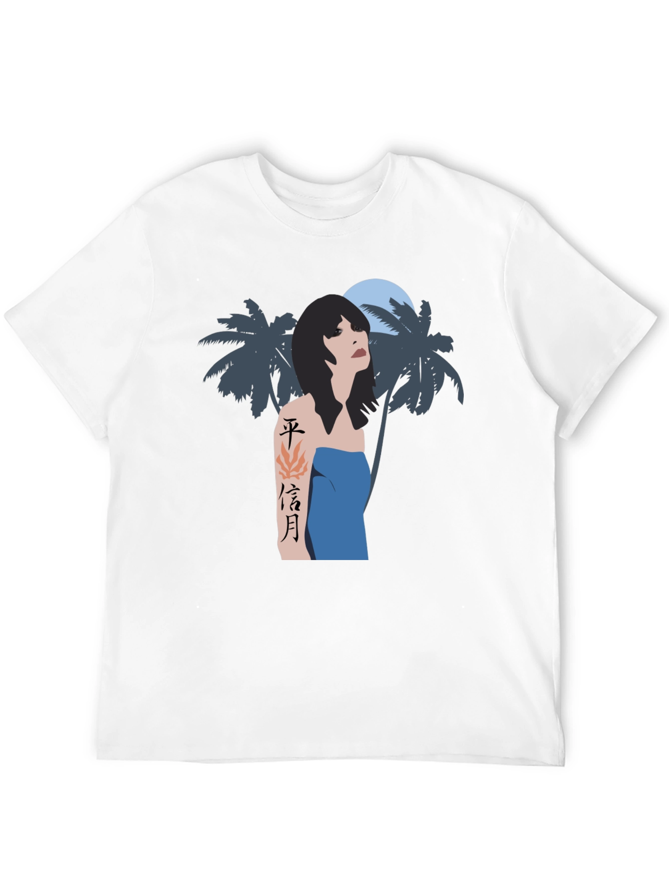 Tropical Woman Graphic Tee - Black Cotton Blend