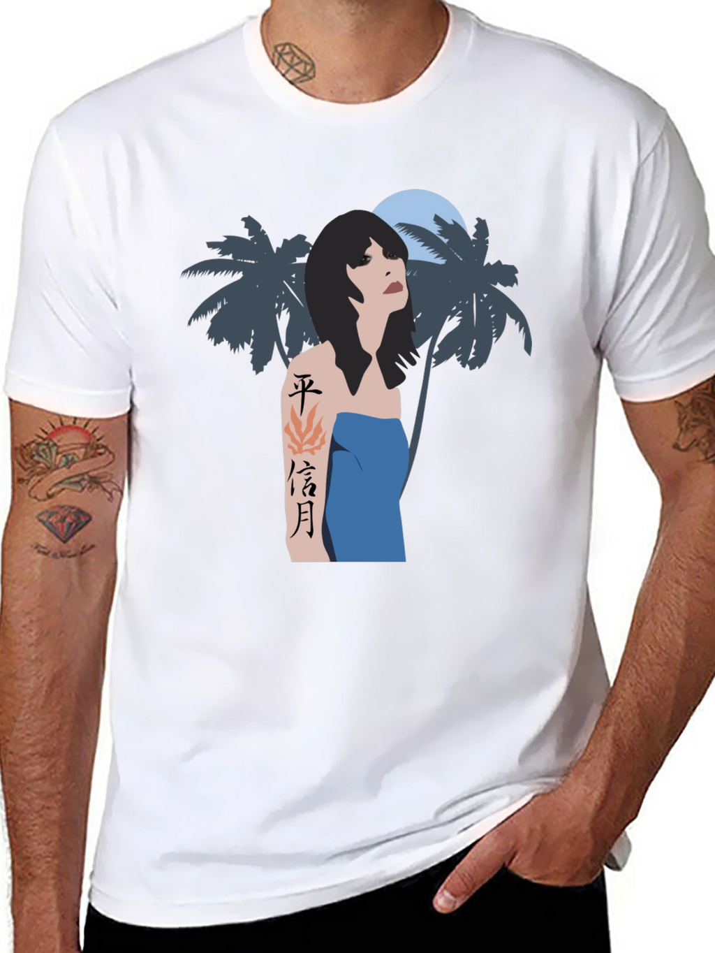 Tropical Woman Graphic Tee - Black Cotton Blend