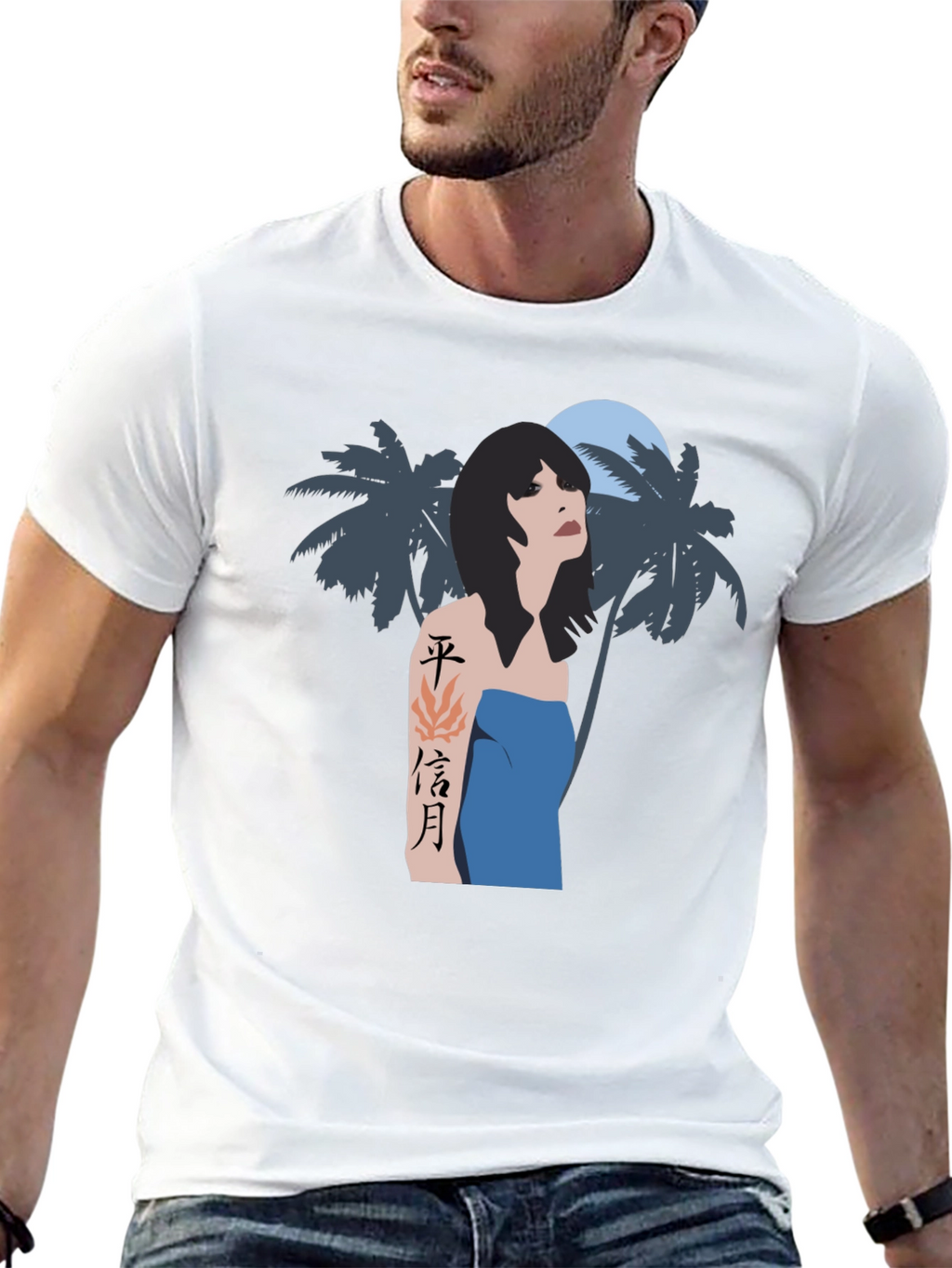 Tropical Woman Graphic Tee - Black Cotton Blend