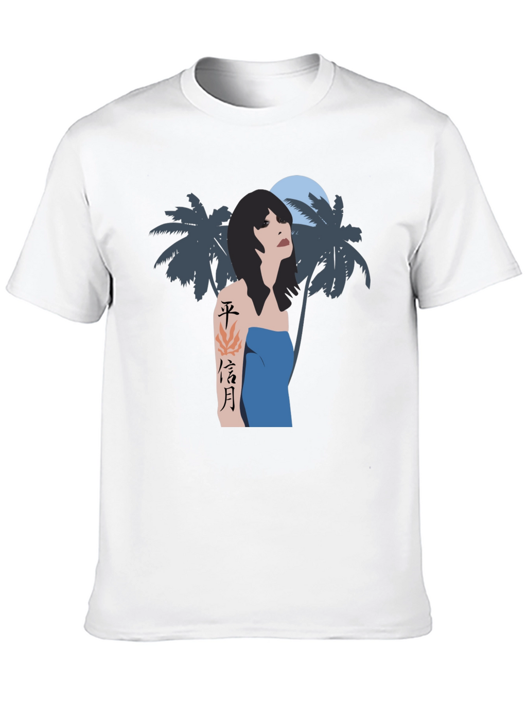 Tropical Woman Graphic Tee - Black Cotton Blend