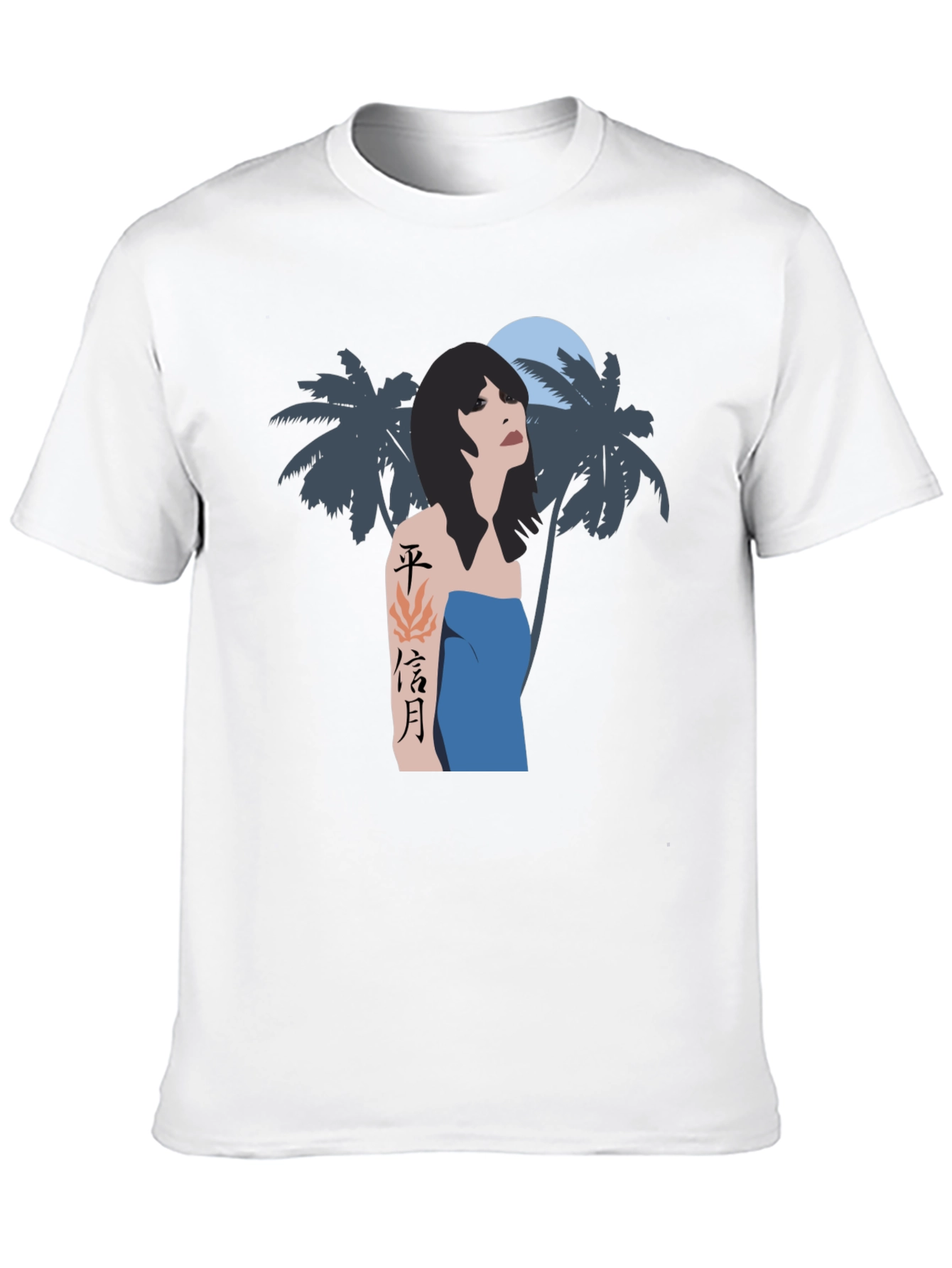 Tropical Woman Graphic Tee - Black Cotton Blend