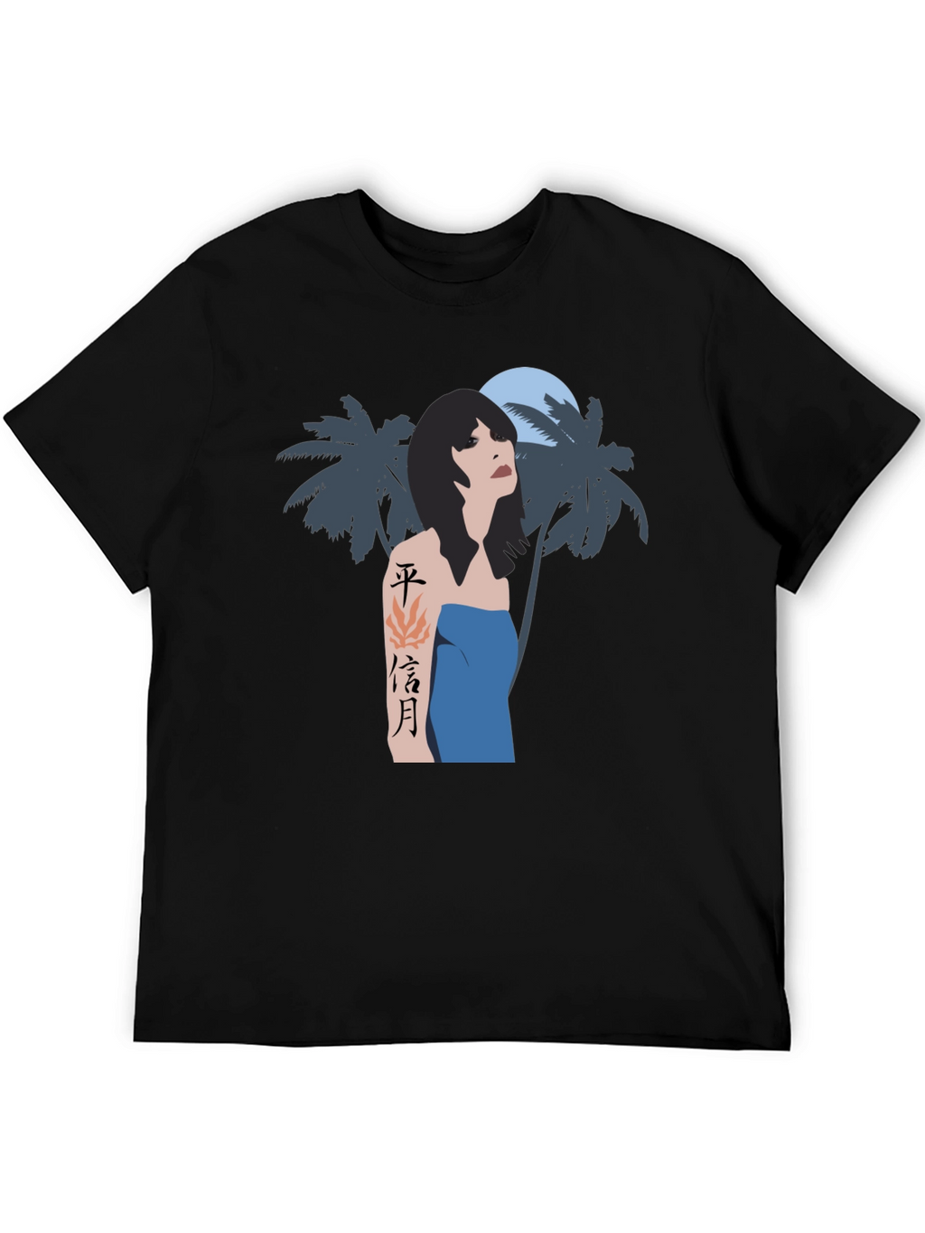 Tropical Woman Graphic Tee - Black Cotton Blend