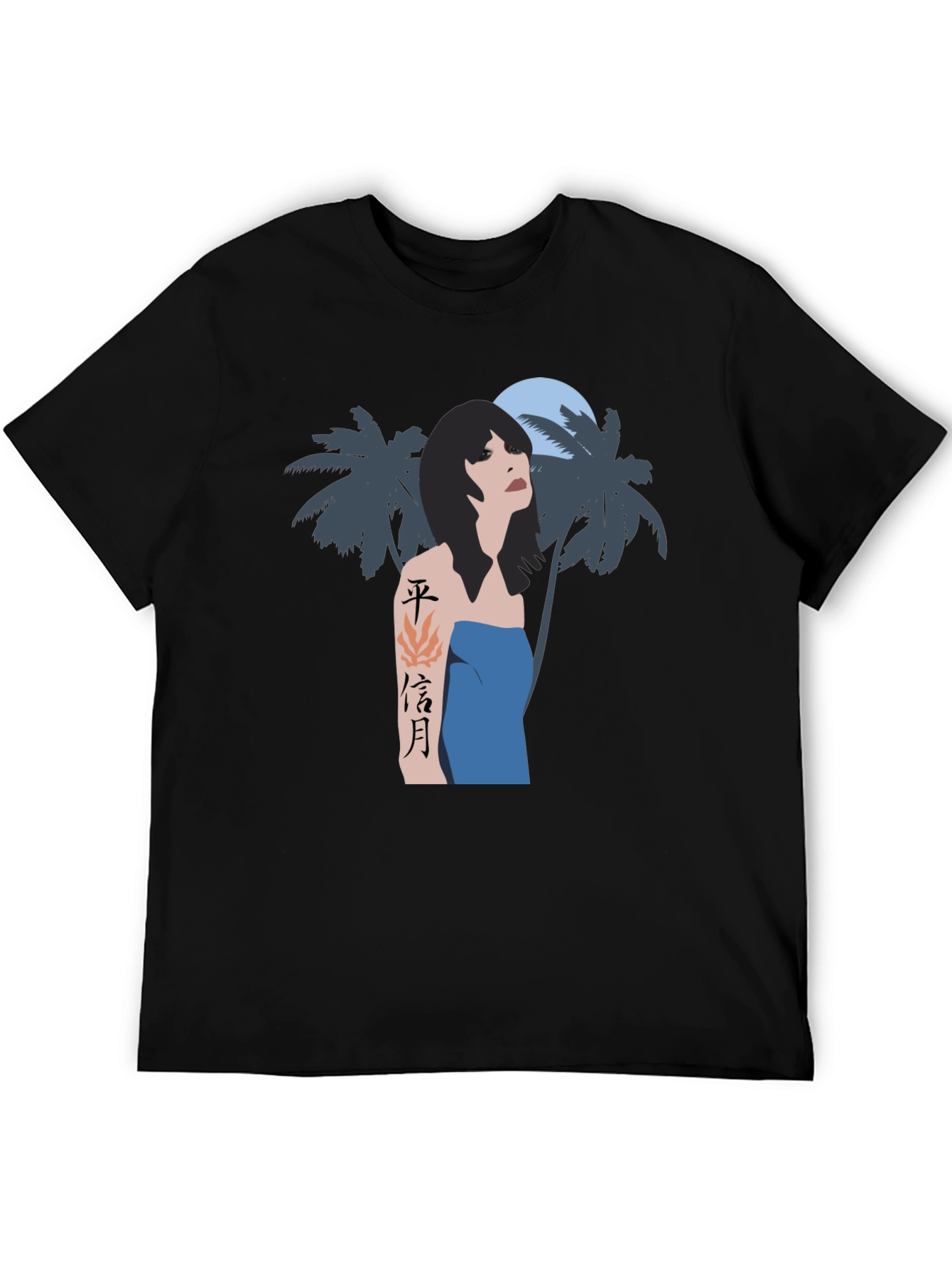 Tropical Woman Graphic Tee - Black Cotton Blend
