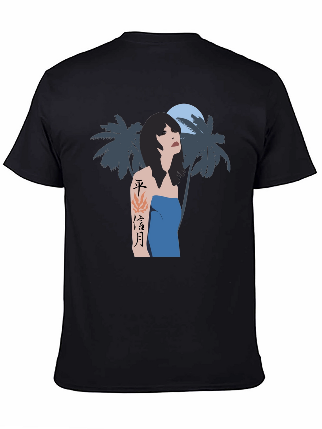 Tropical Woman Graphic Tee - Black Cotton Blend