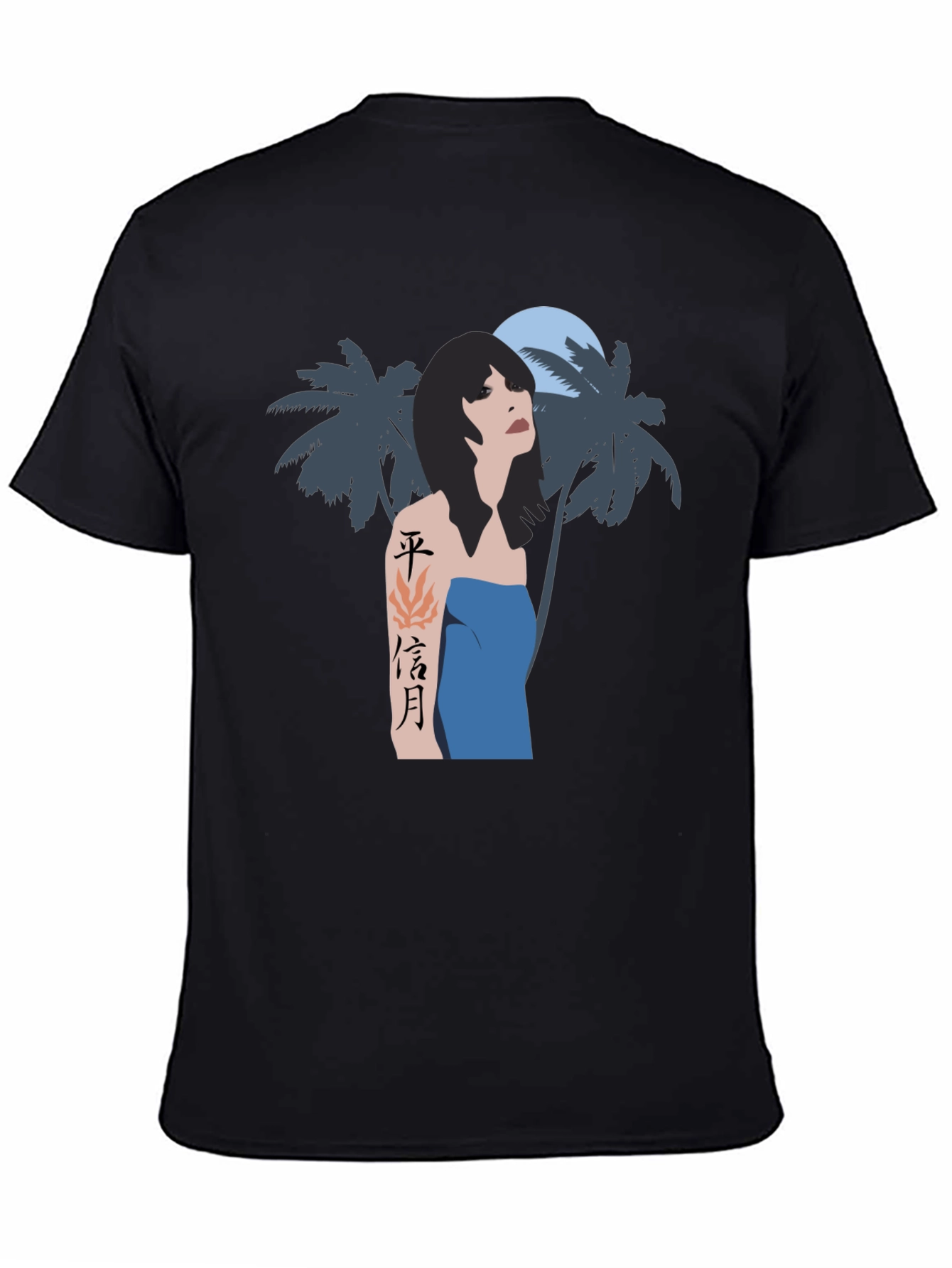 Tropical Woman Graphic Tee - Black Cotton Blend