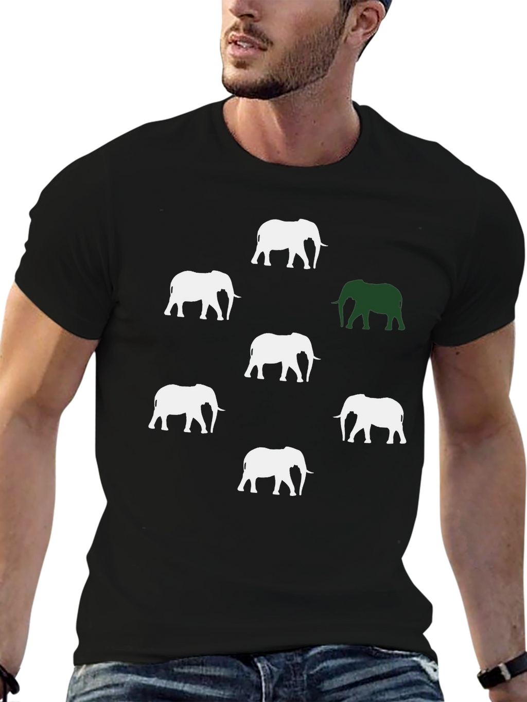 Elephant Pattern Graphic Tee - Black