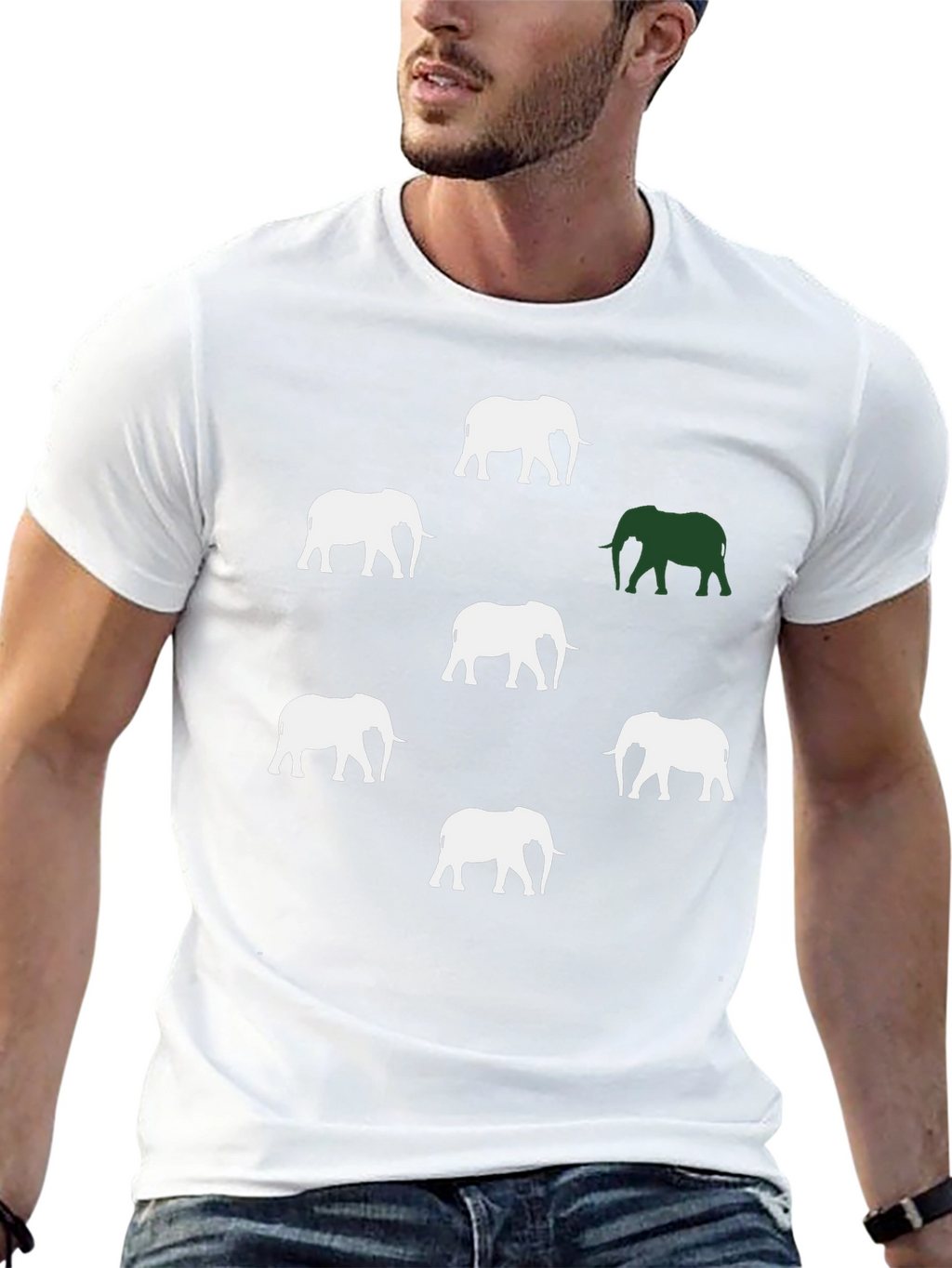 Elephant Pattern Graphic Tee - Black